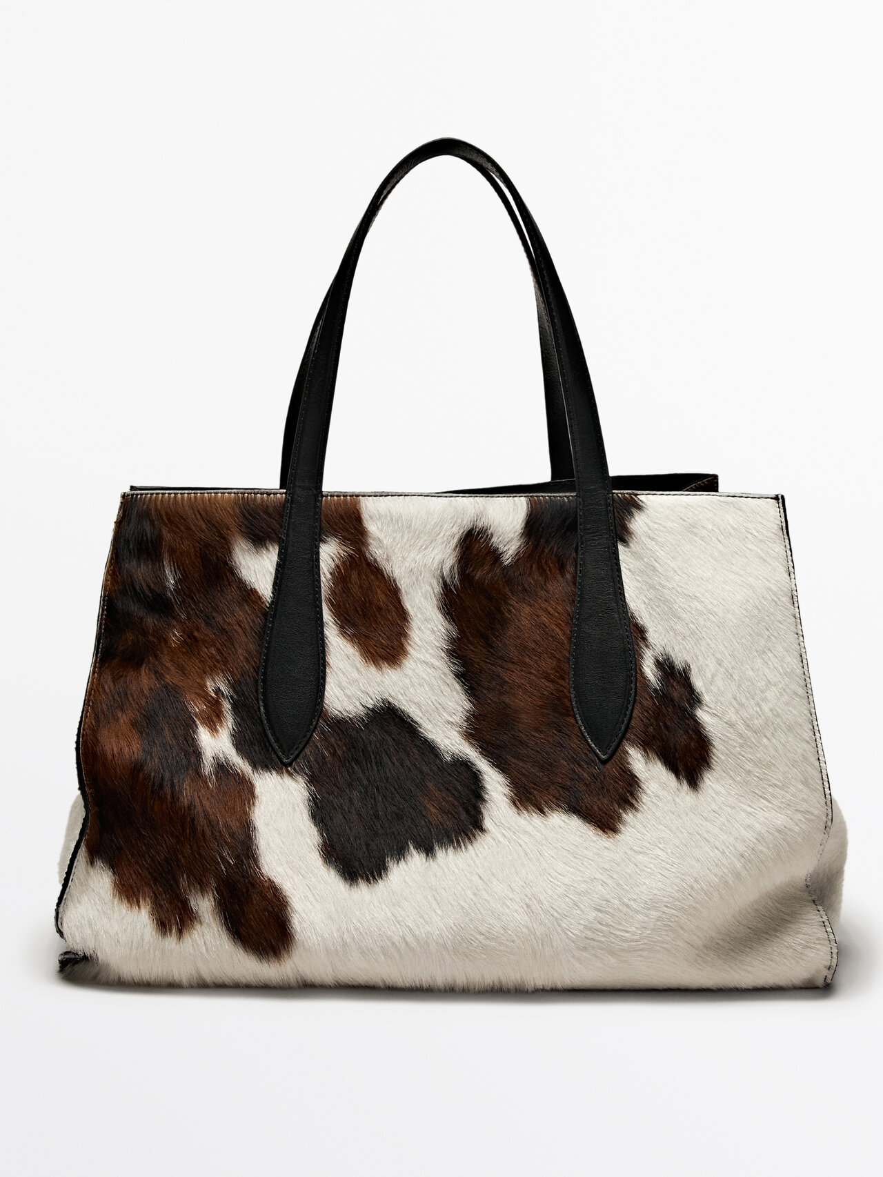 Massimo Dutti - Dame - Maxishoppertaske I Håret Skind Med Dyreprint - Hvid - 01