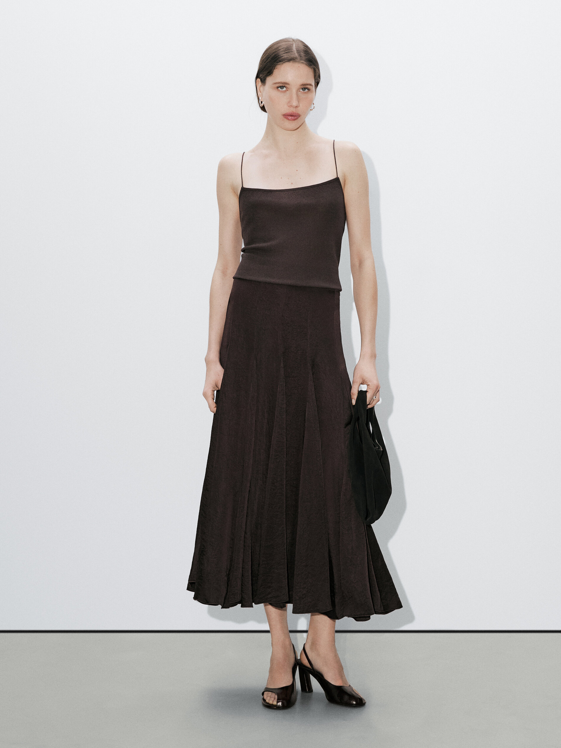 Jupe Ample - Studio - Chocolat - S - Massimo Dutti - Femme