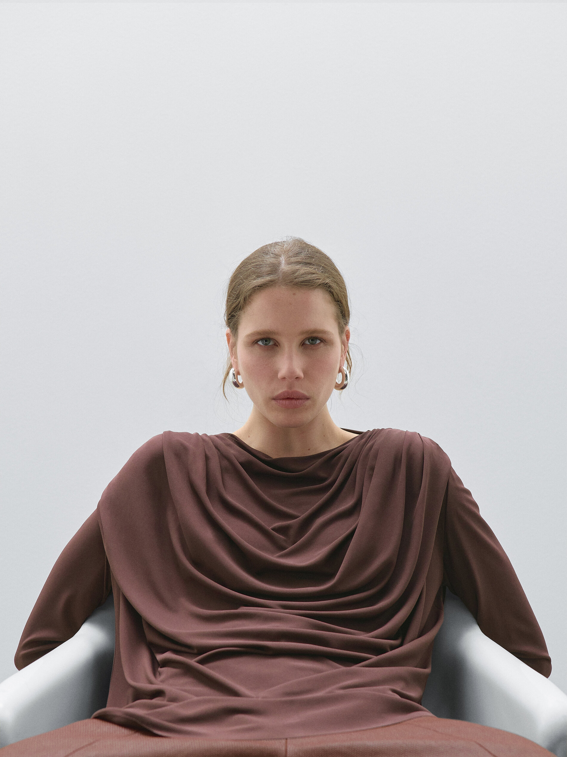 Top Long Drapé - Studio - Marron - S - Massimo Dutti - Femme