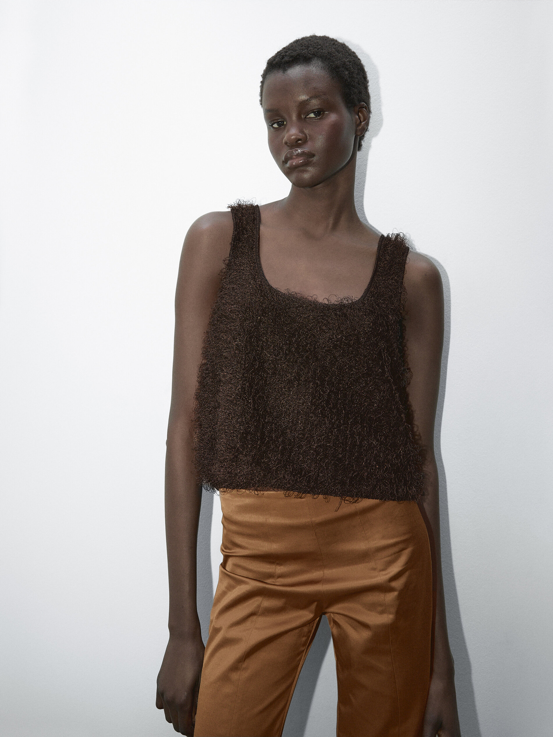 Top En Maille À Fil Bouclé - Studio - Chocolat - M - Massimo Dutti - Femme