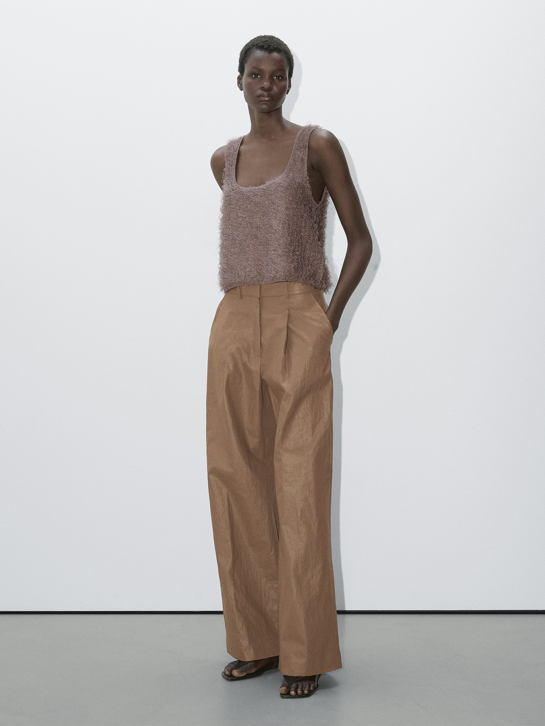 Top En Maille À Fil Bouclé - Studio - Rosé - M - Massimo Dutti - Femme
