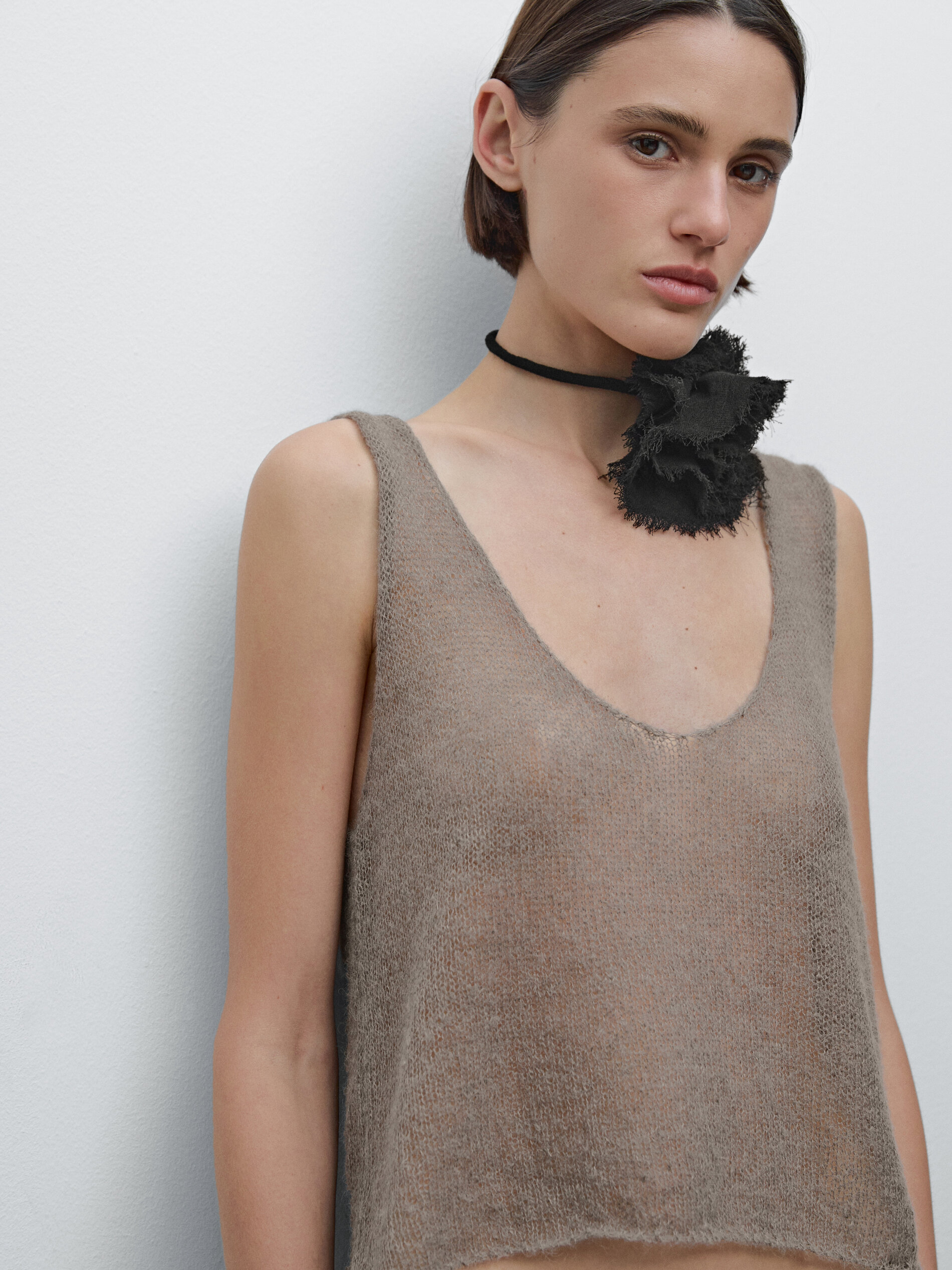 Top En Maille Ajourée - Studio - Marron Taupe - M - Massimo Dutti - Femme