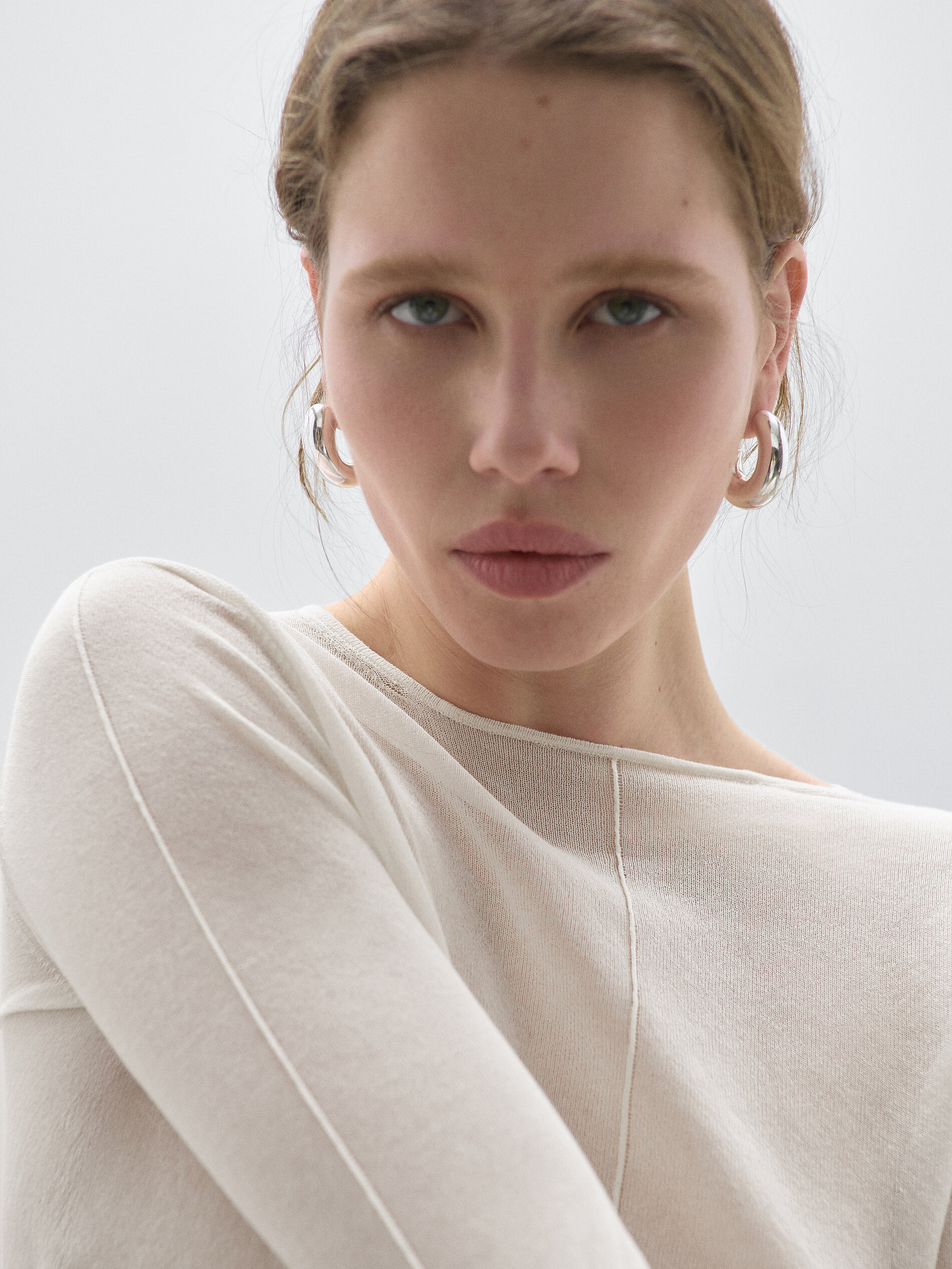 Pull À Coutures Marquées En Coton Mélangé - Studio - Cru - S - Massimo Dutti - Femme