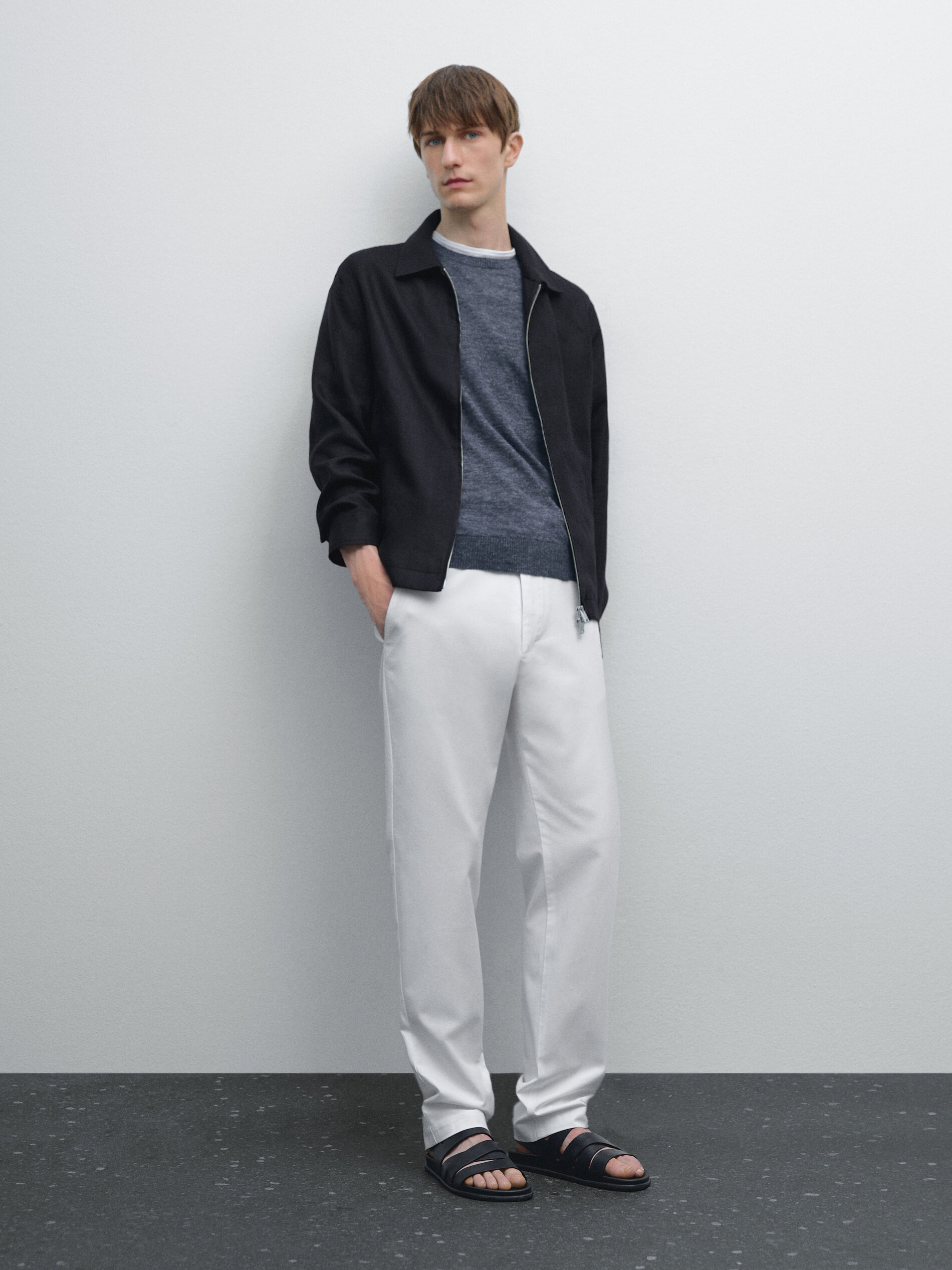 Pantalon Slim En Toile De Coton Mélangé - Blanc - 40 - Massimo Dutti - Homme
