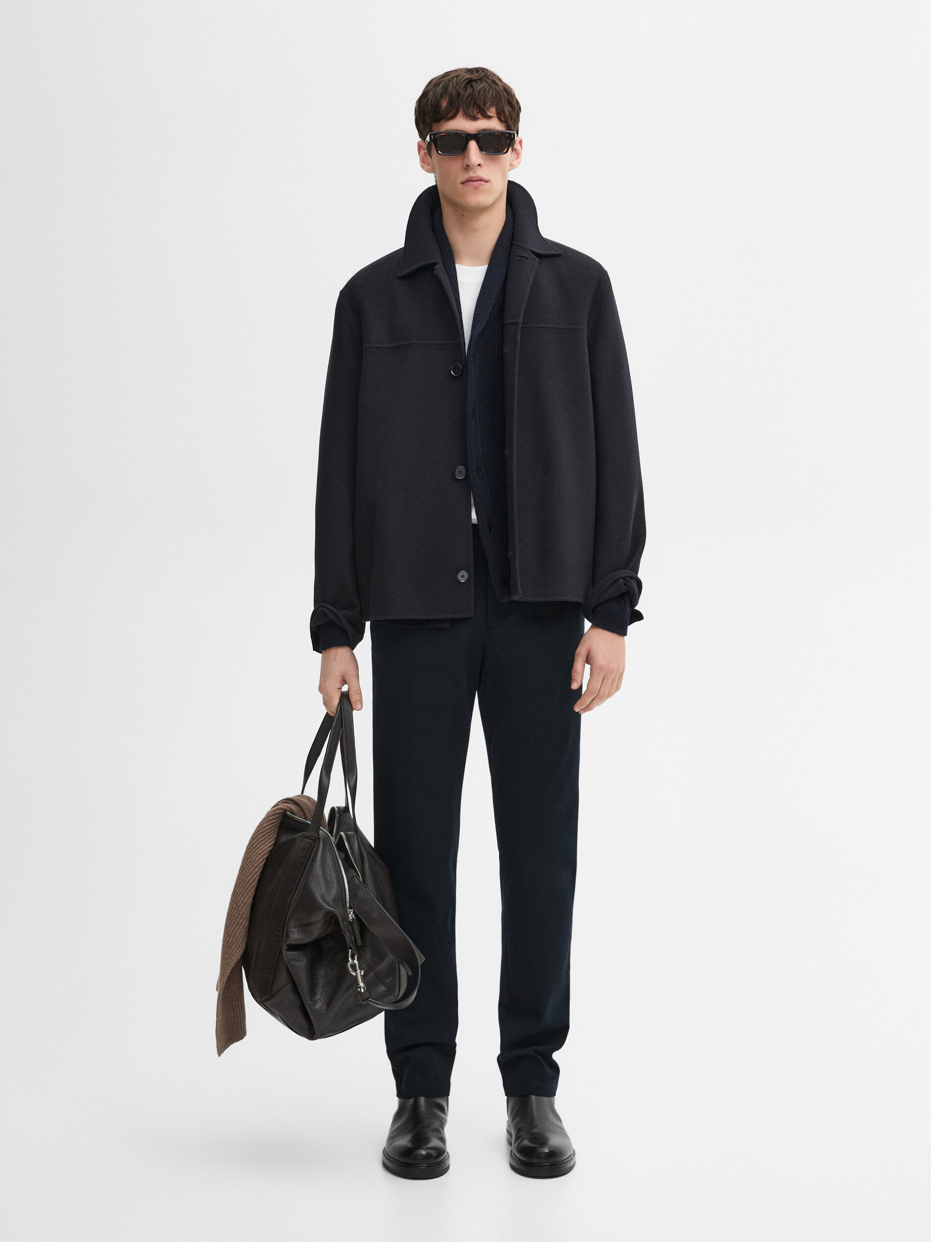 Pantalon Slim En Coton Mélangé - Bleu Marine - 40 - Massimo Dutti - Homme