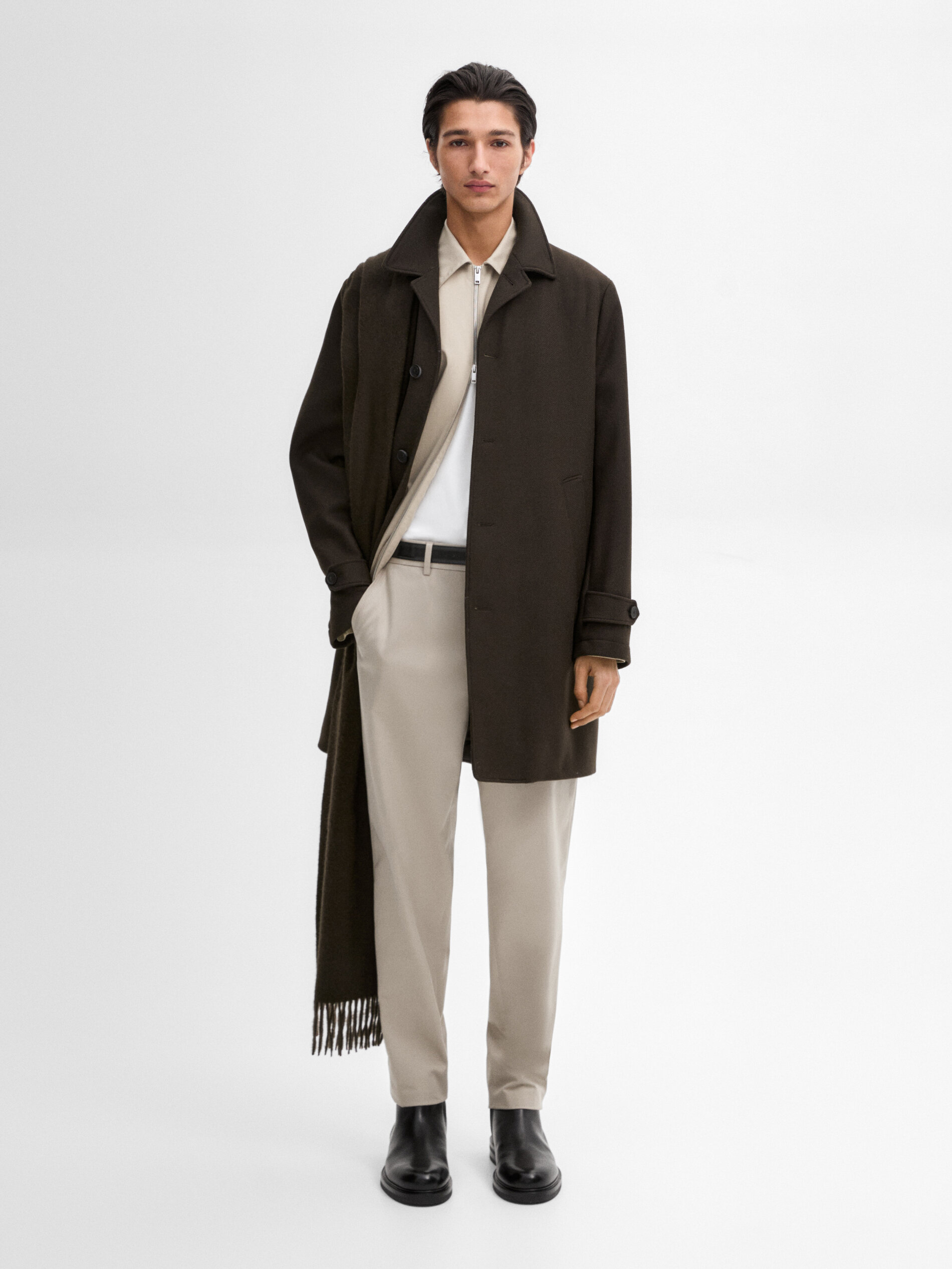 Pantalon Tapered Fit En Coton Mélangé - Beige - 44 - Massimo Dutti - Homme