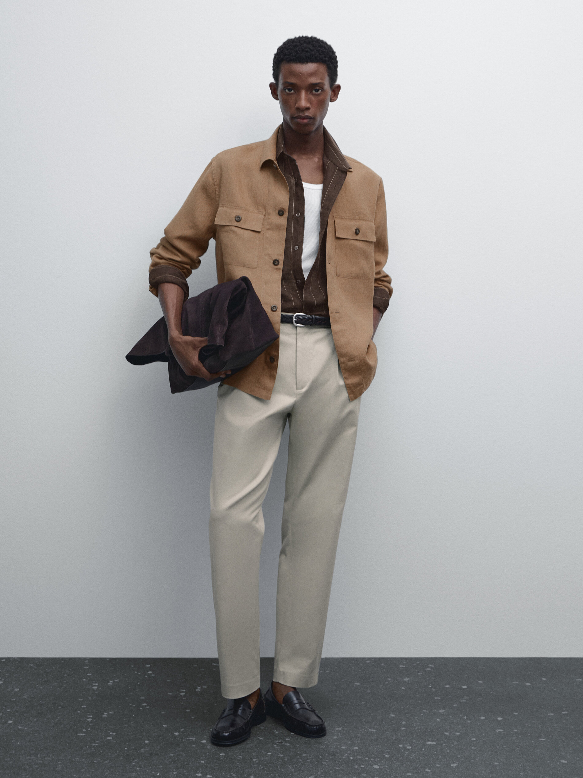 Pantalon À Pince En Coton Mélangé - Beige - 38 - Massimo Dutti - Homme