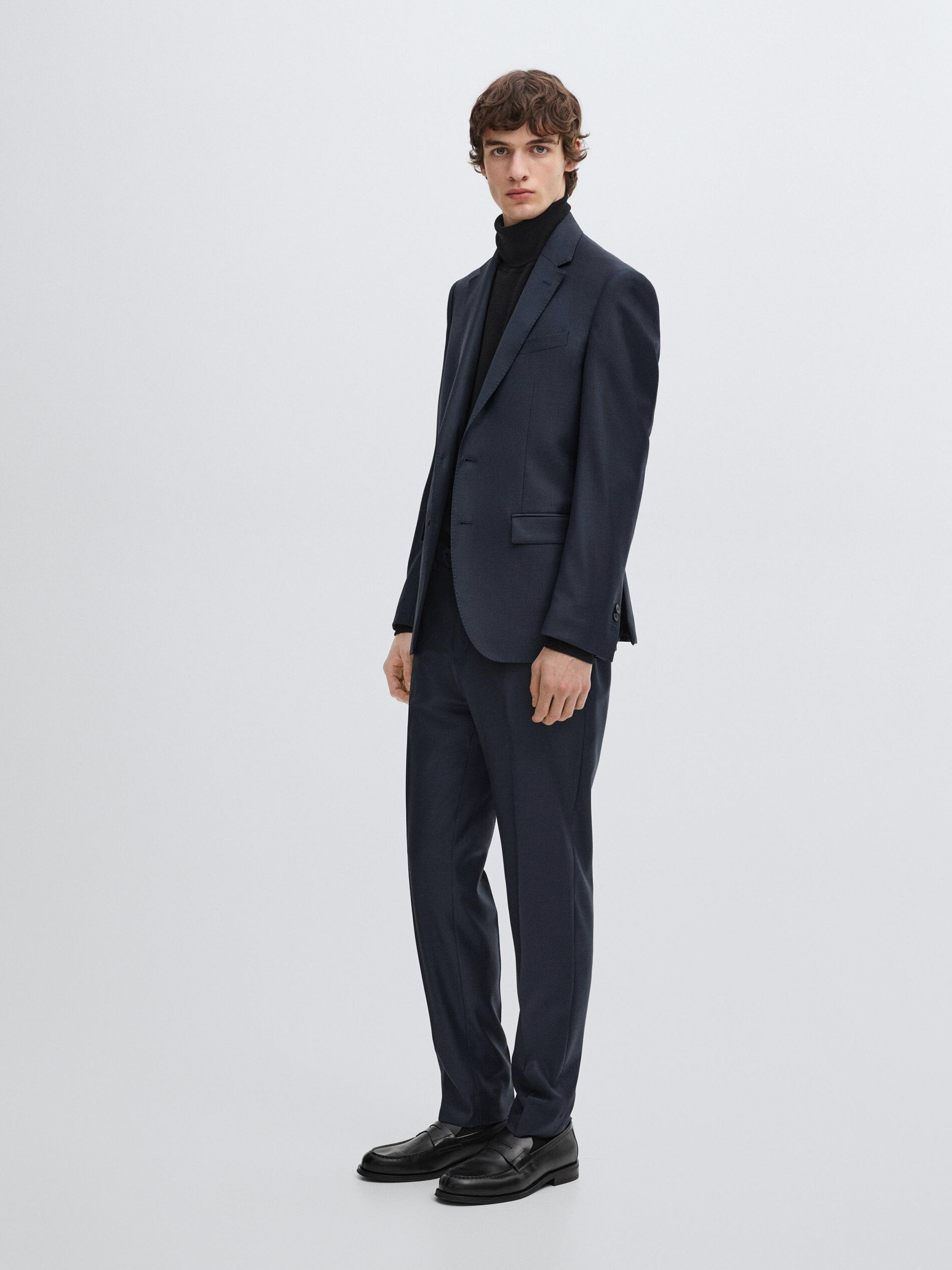 Pantalon Pied-De-Poule Laine - Bleu Marine - 42 - Massimo Dutti - Homme