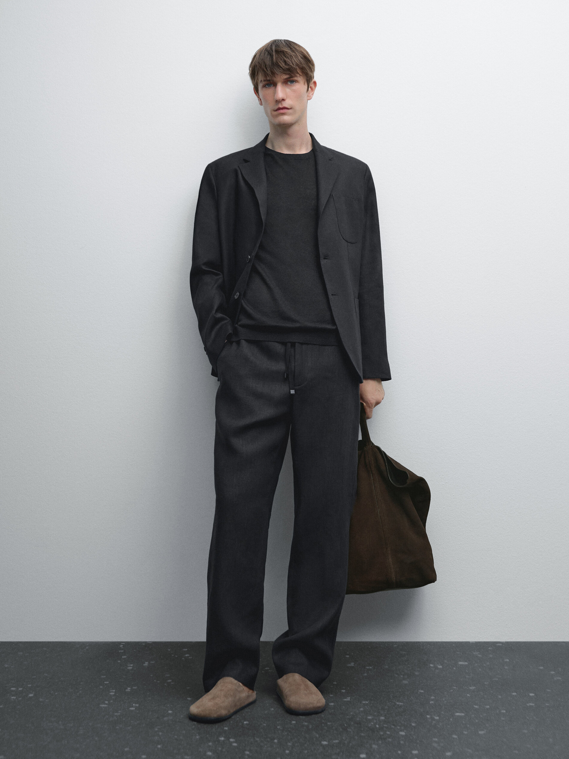 Pantalon Jogging 100 % Lin - Noir - L - Massimo Dutti - Homme