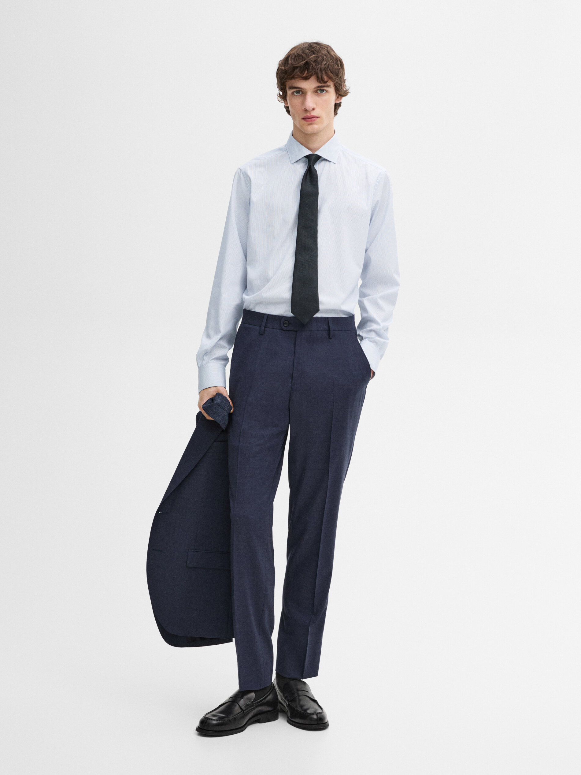 Pantalon De Costume En Laine Mélangée - Bleu - 44 - Massimo Dutti - Homme