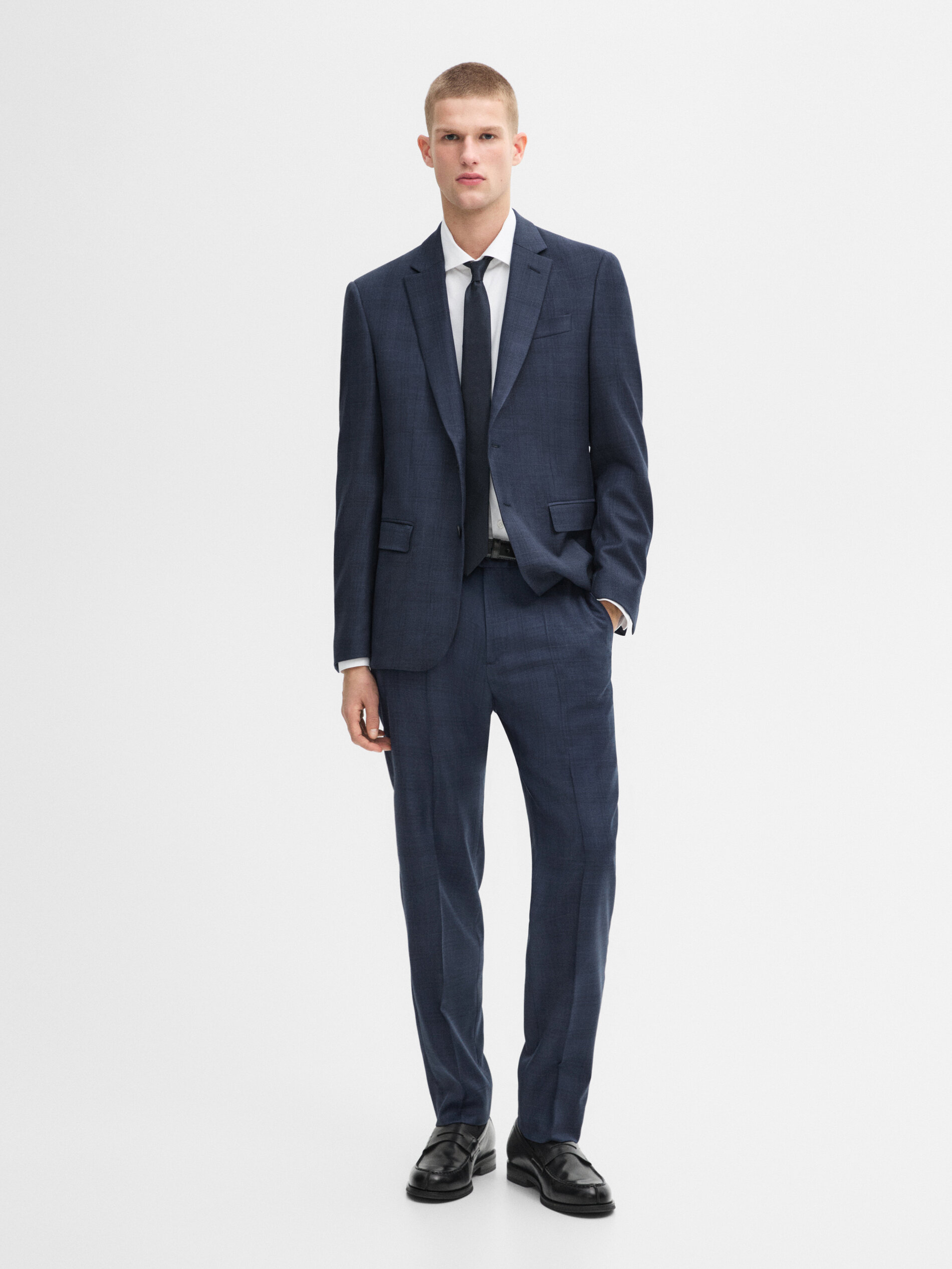 Pantalon De Costume À Carreaux En Laine Mélangée - Bleu - 48 - Massimo Dutti - Homme