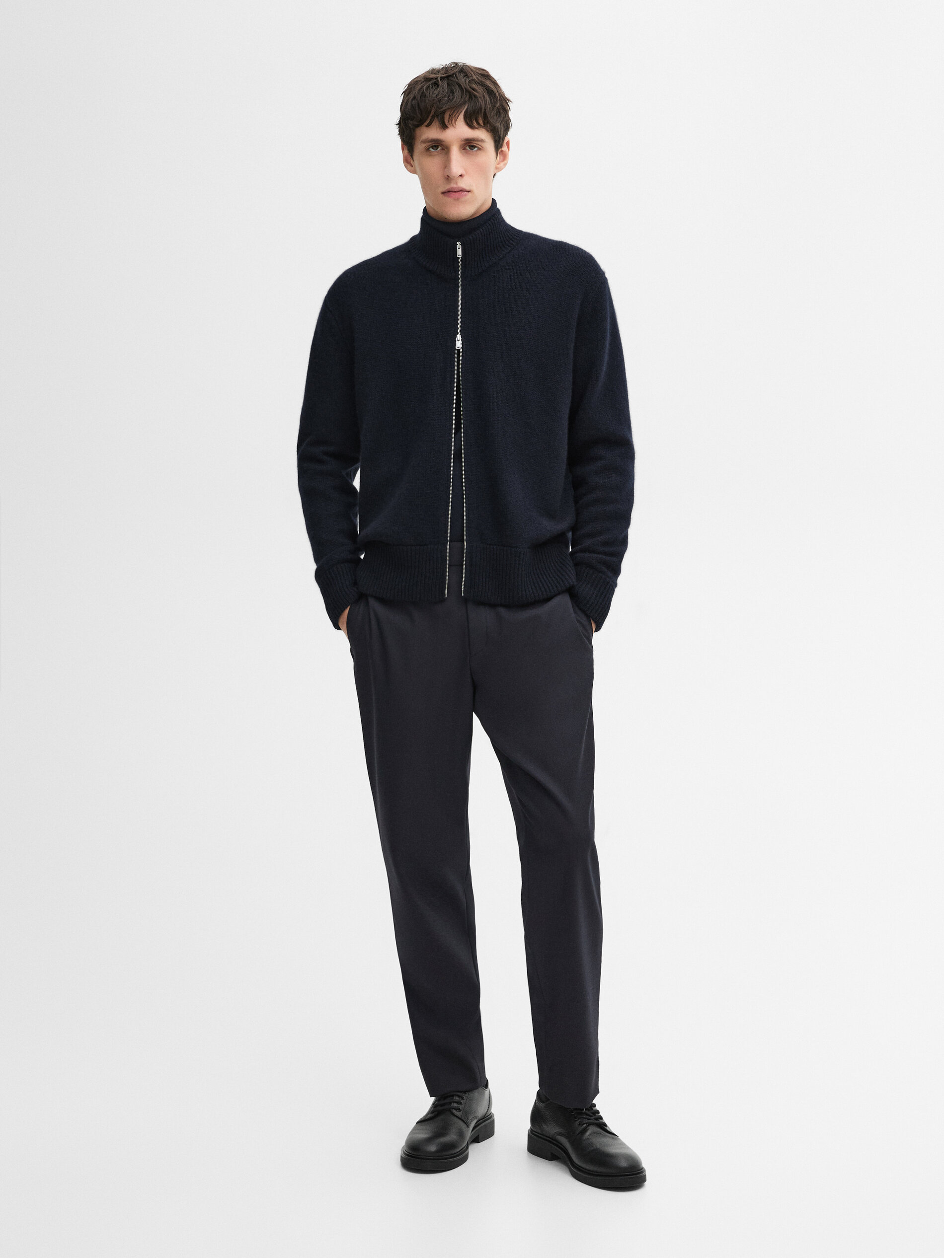 Pantalon En Sergé De Laine Mélangée - Bleu Marine - 42 - Massimo Dutti - Homme