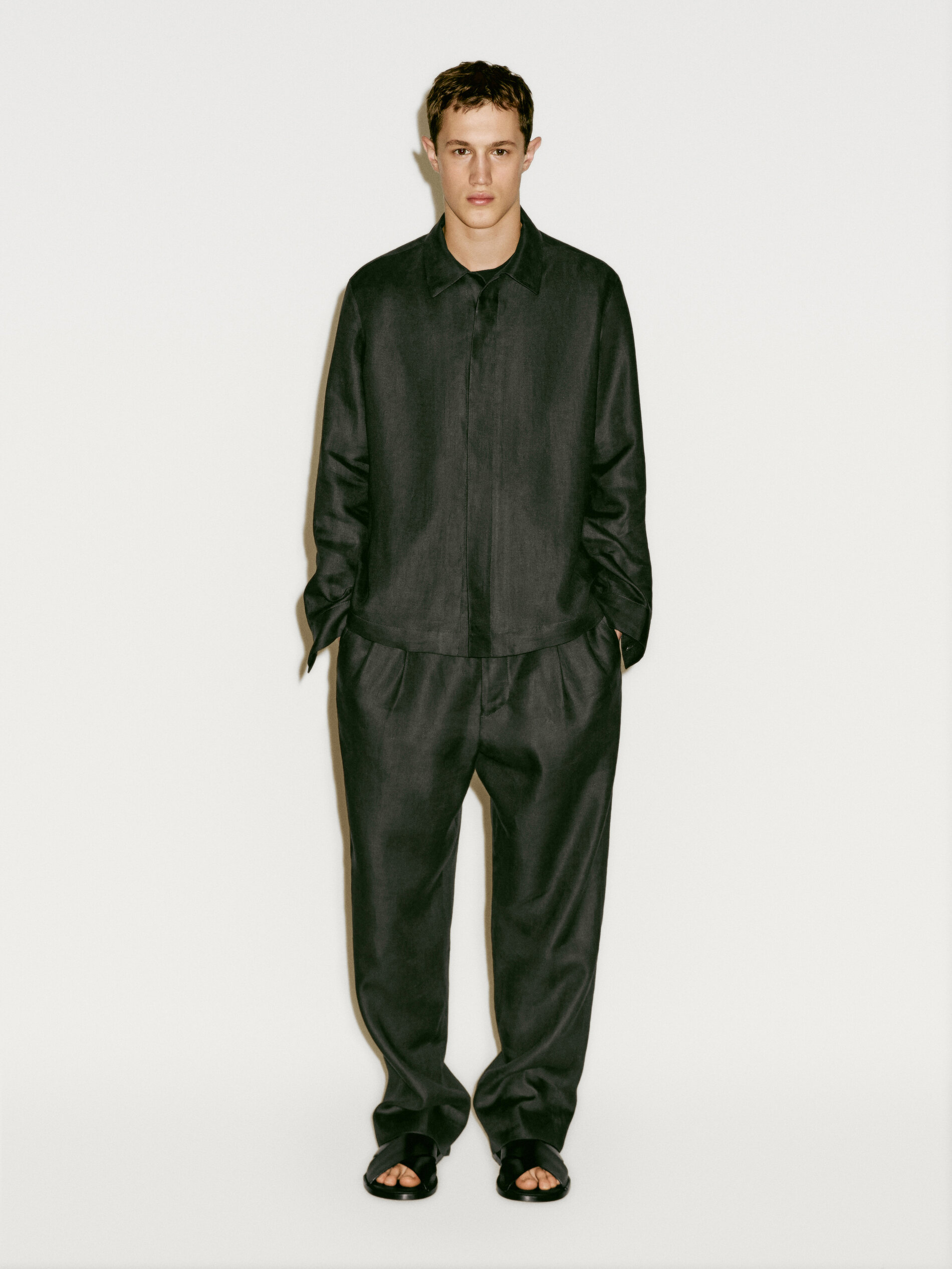 Pantalon À Double Pince 100 % Lin - Limited Edition - Plomb - 46 - Massimo Dutti - Homme
