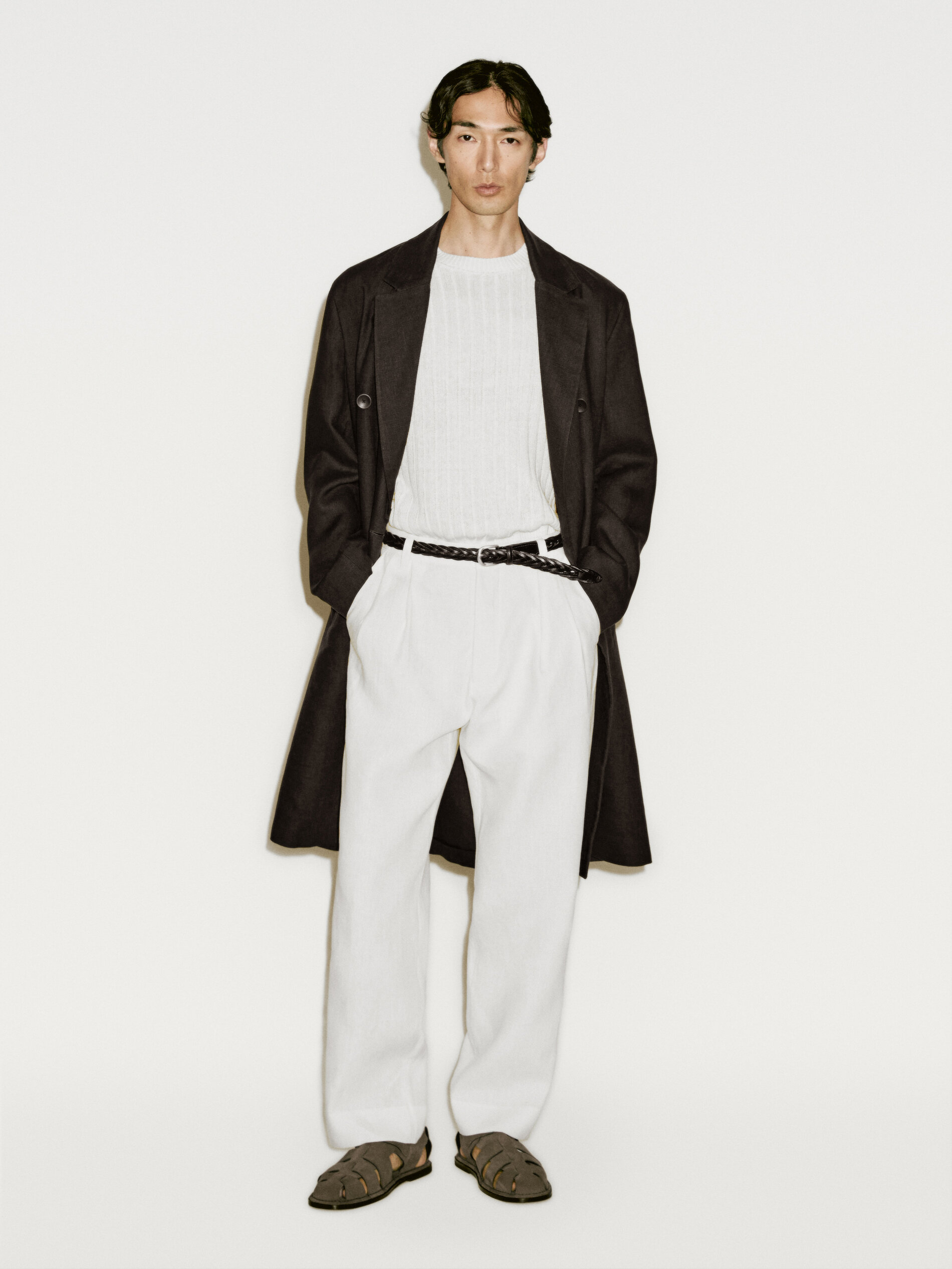 Pantalon À Double Pince 100 % Lin - Limited Edition - Blanc - 46 - Massimo Dutti - Homme