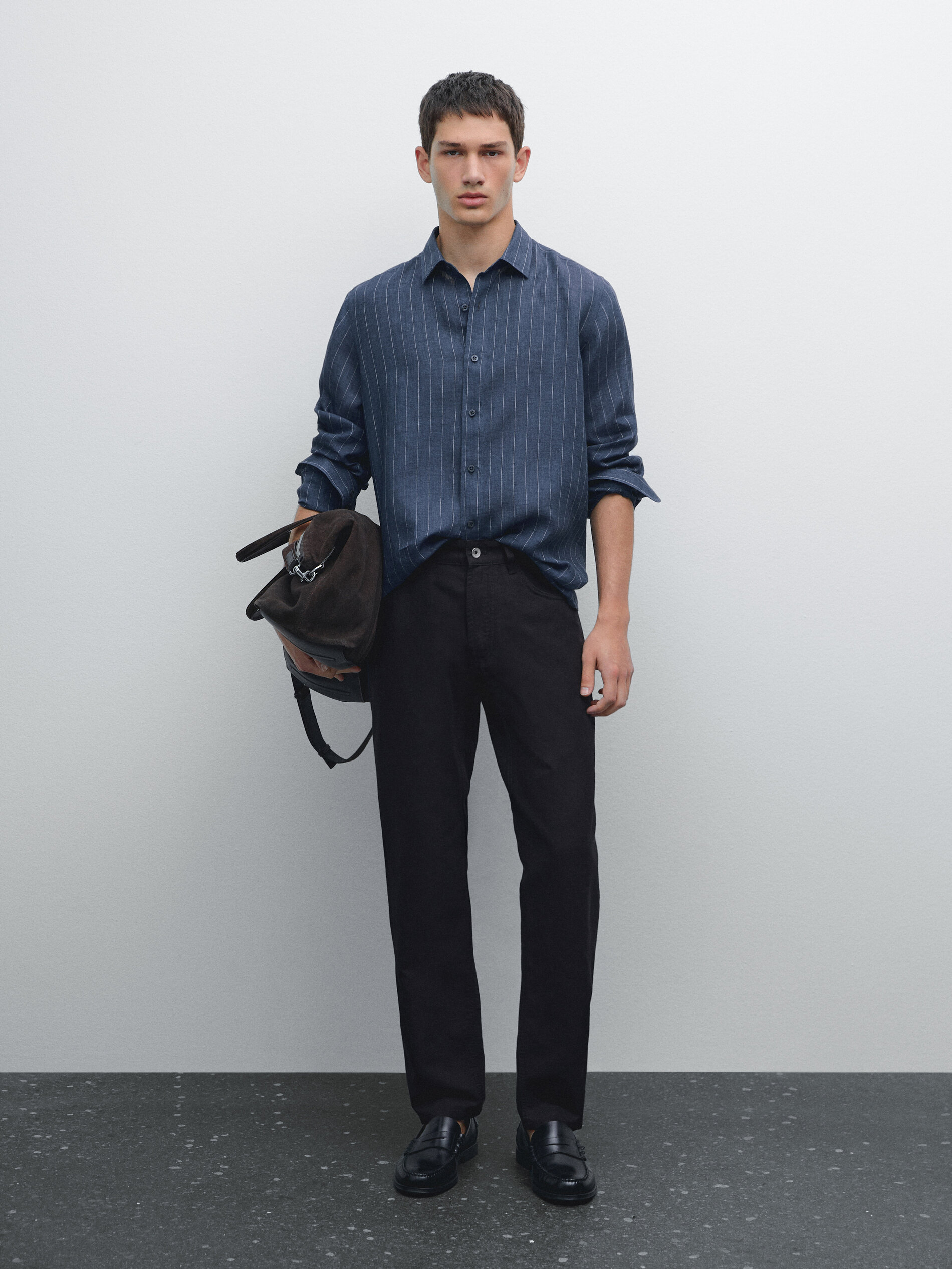 Pantalon Tapered Coton - Bleu Marine - 30 - Massimo Dutti - Homme