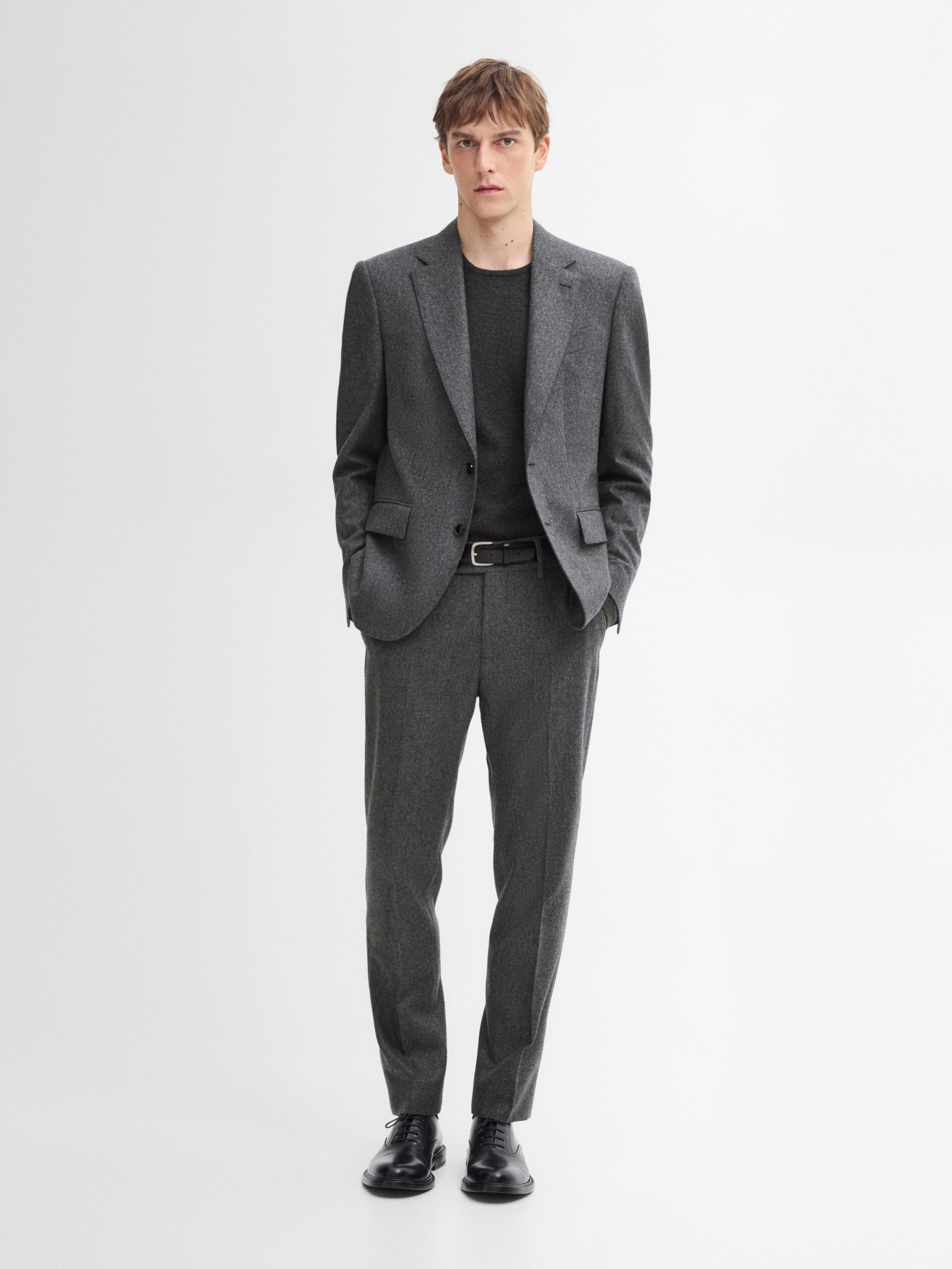 Pantalon De Costume Regular Fit 100 % Laine - Gris - 44 - Massimo Dutti - Homme
