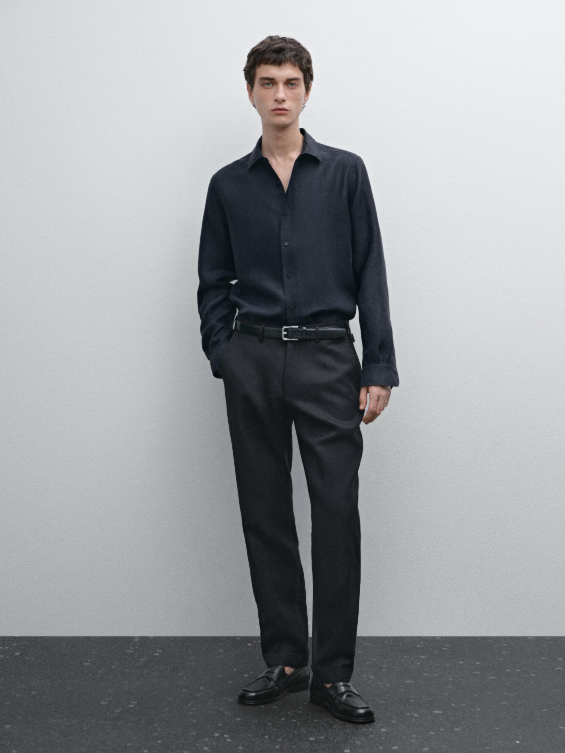 Pantalon À Pinces 100 % Lin - Bleu Marine - 38 - Massimo Dutti - Homme