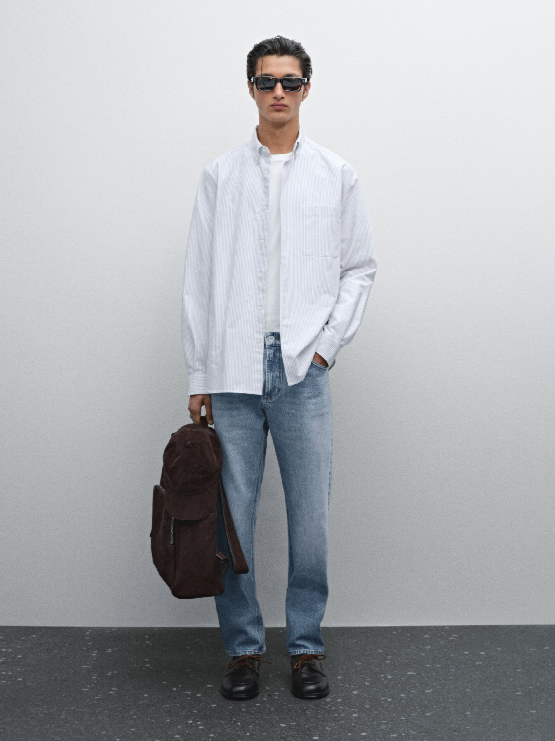 Chemise Oxford À Rayures 100 % Coton - Bleu Moyen - S - Massimo Dutti - Homme