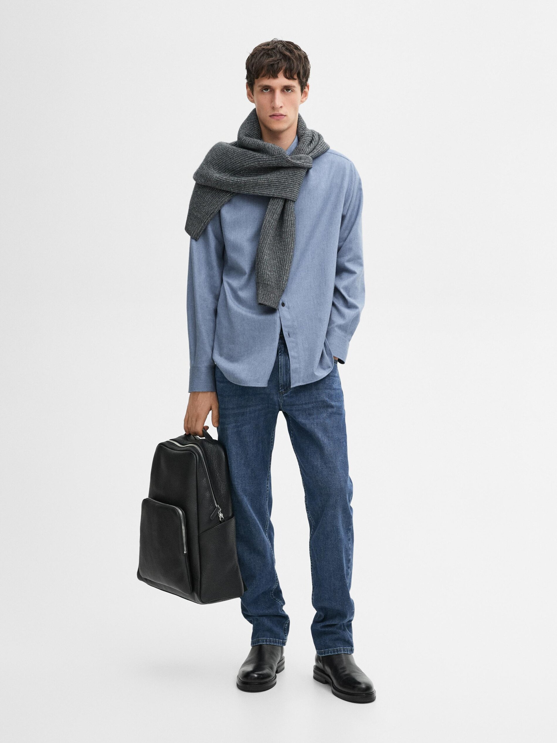 Chemise Serge Regular Fit 100 % Coton - Bleu Clair - M - Massimo Dutti - Homme
