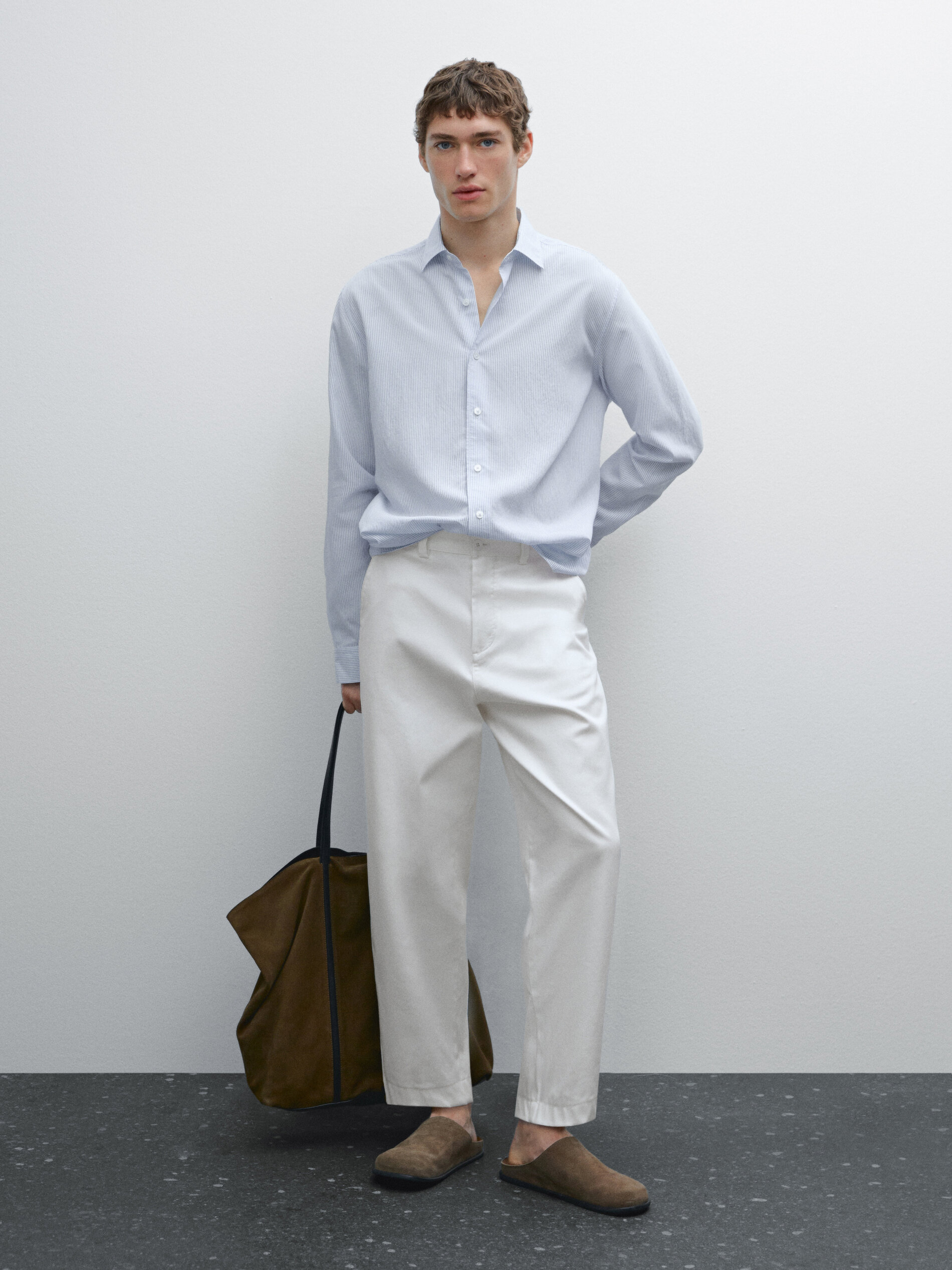 Chemise Regular Fit Fluide À Rayures - Celeste - Xl - Massimo Dutti - Homme