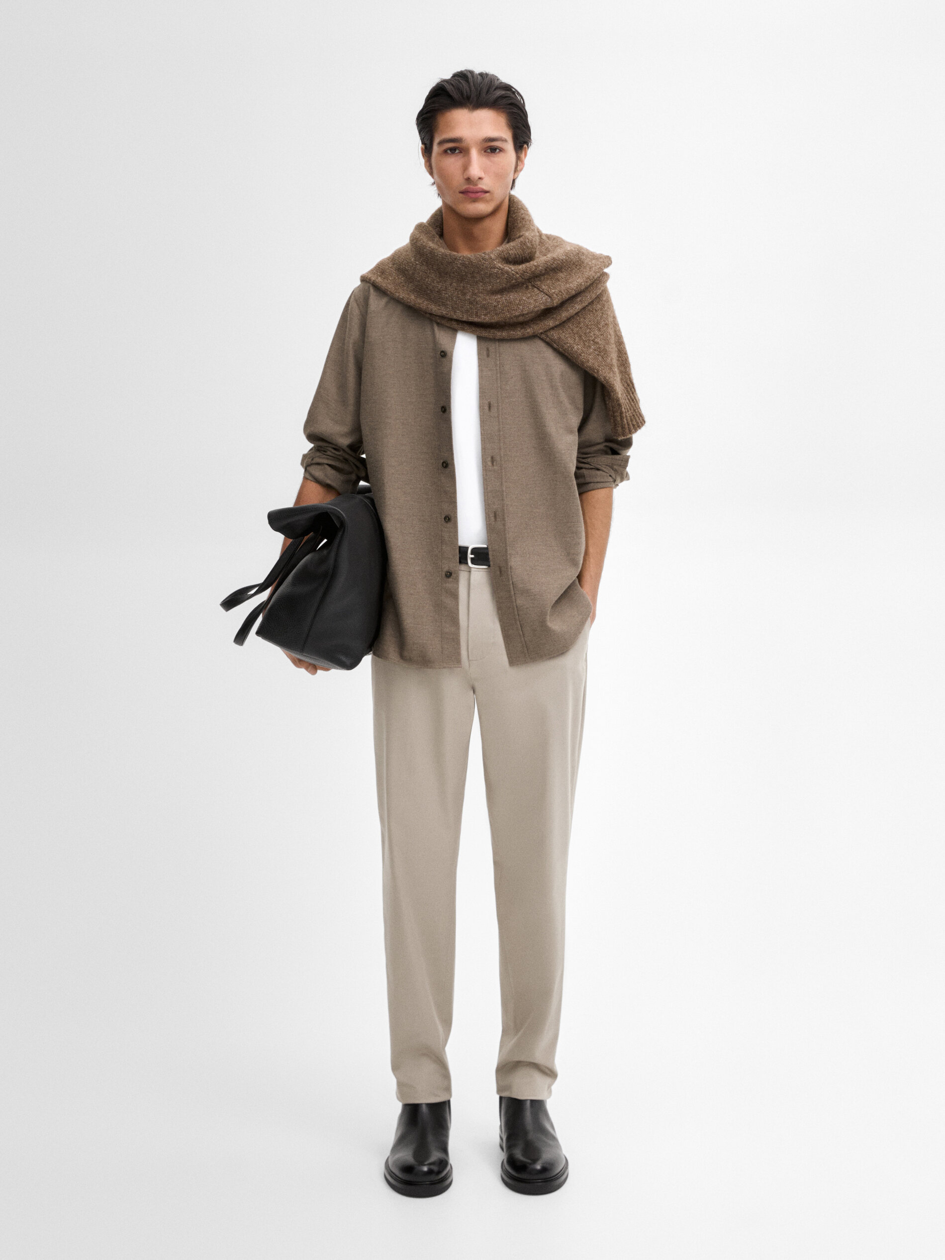 Chemise Serge 100 % Coton - Vison - M - Massimo Dutti - Homme