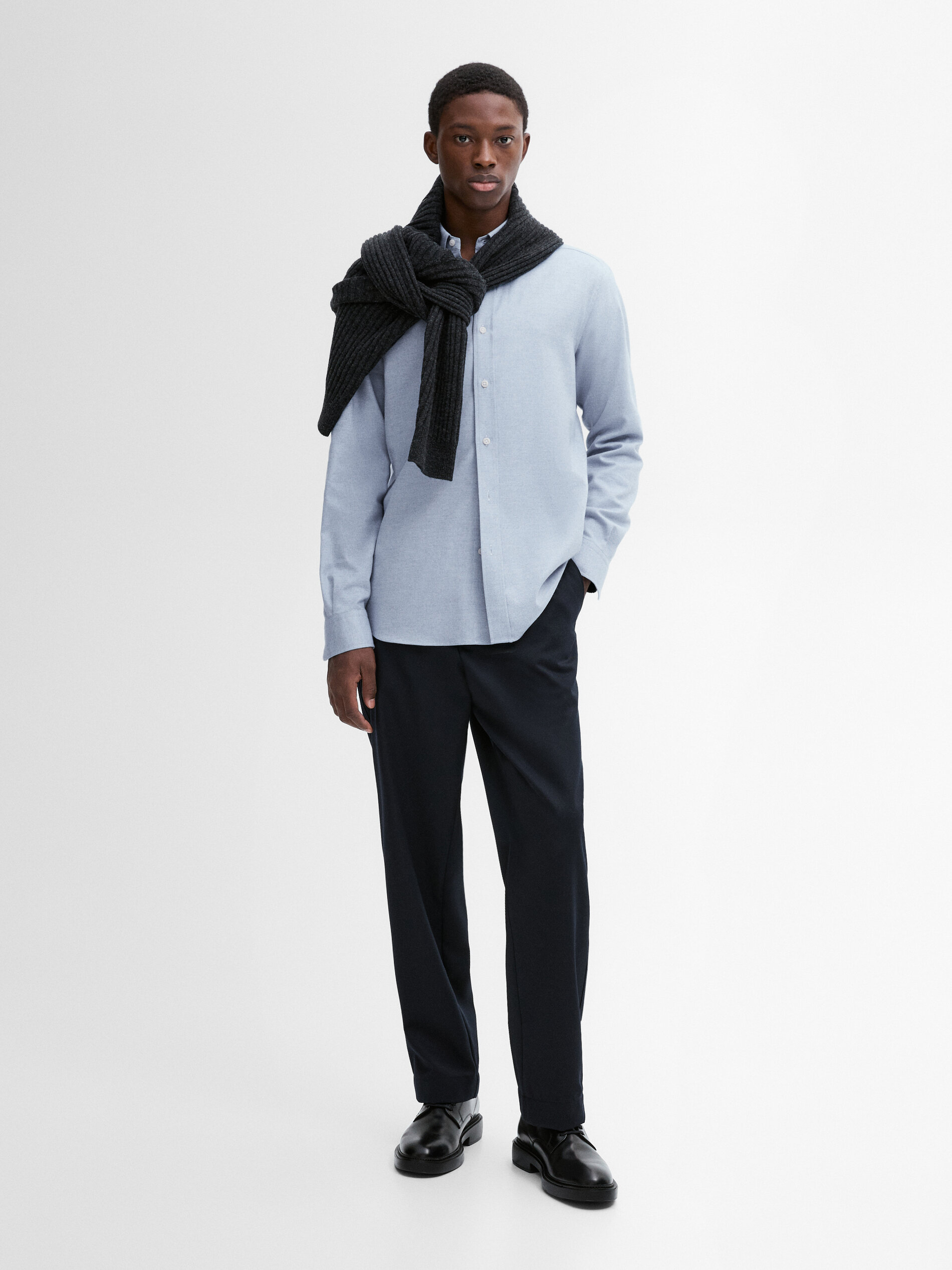 Chemise 100 % Coton Chiné - Bleu Ciel - S - Massimo Dutti - Homme