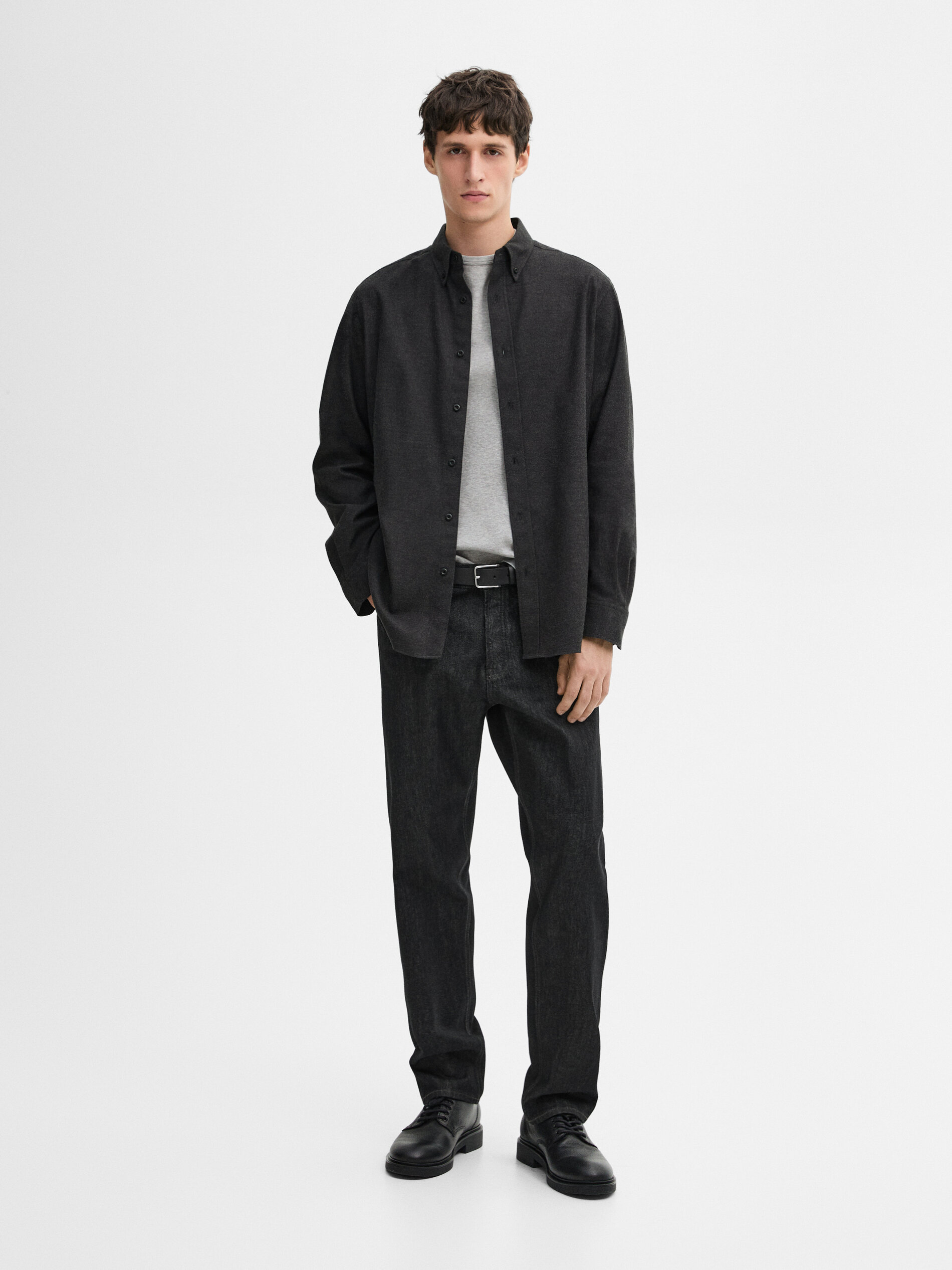 Chemise 100 % Coton Chiné - Gris Anthracite - L - Massimo Dutti - Homme