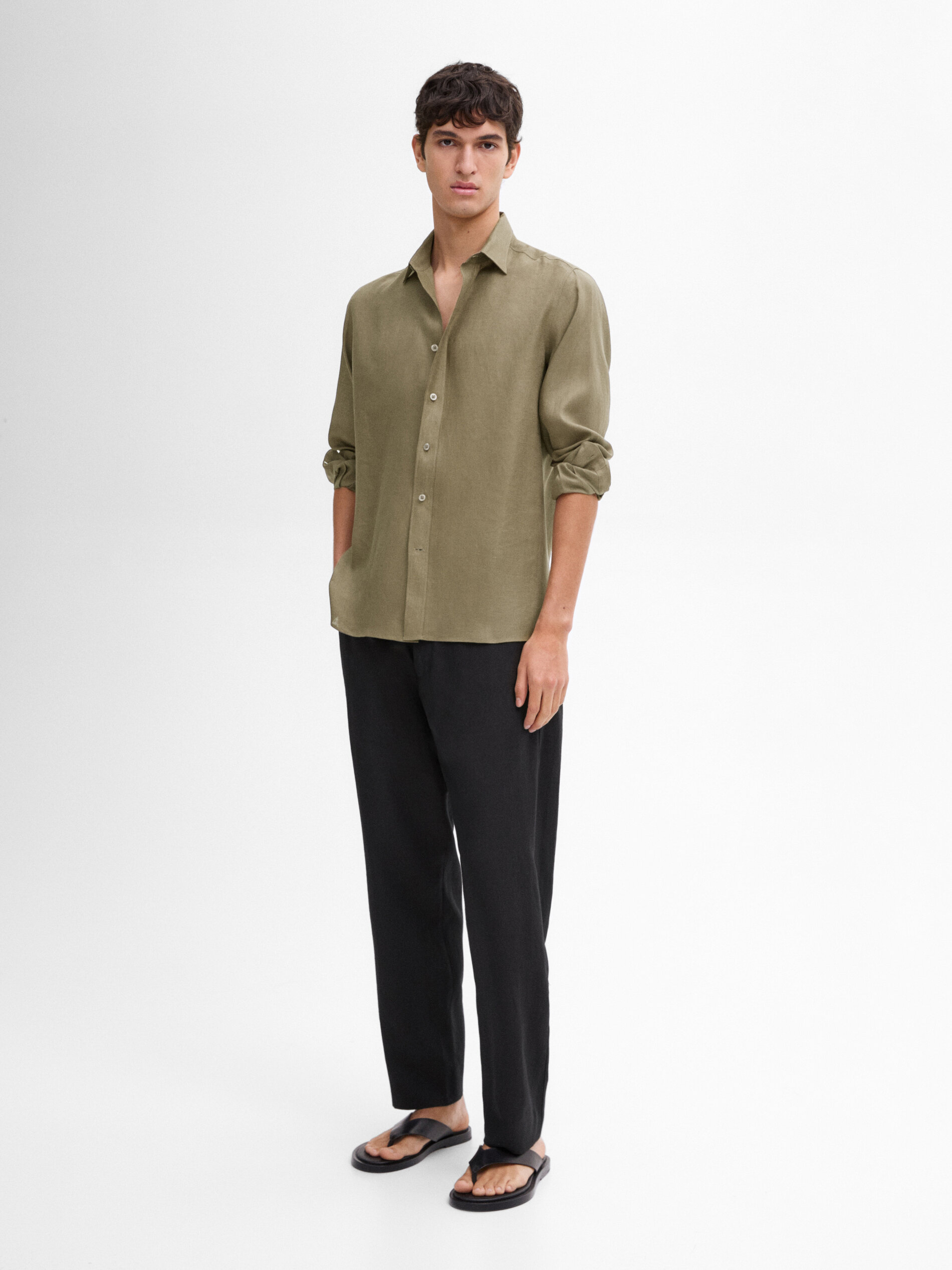 Camicia Leggera 100% Lino - Kaki - Xl - Massimo Dutti - Maschile