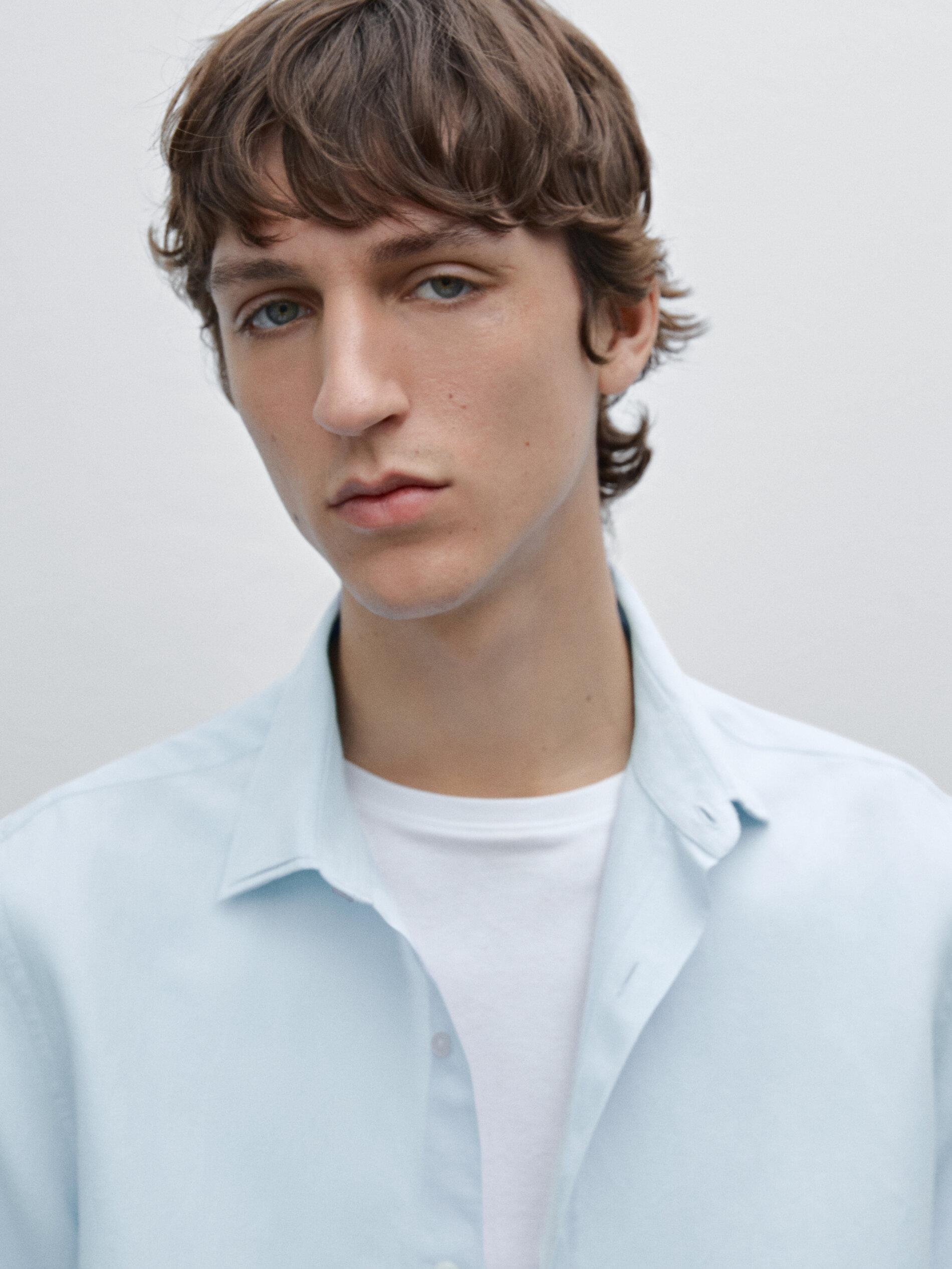Chemise Regular Fit En Coton Mélangé - Celeste - M - Massimo Dutti - Homme