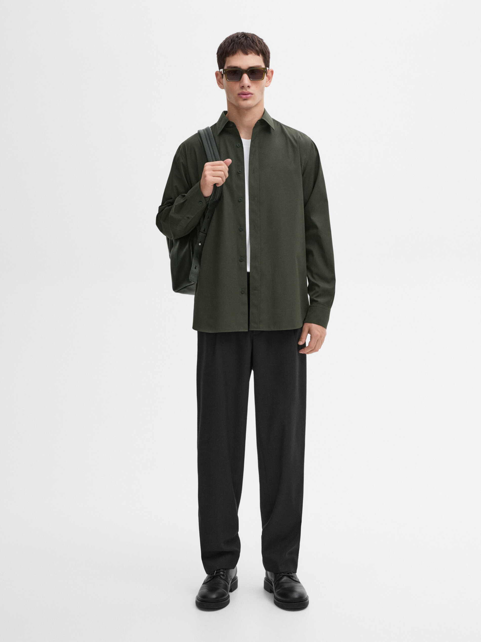 Chemise Regular Fit En Popeline De Coton - Vert - Xl - Massimo Dutti - Homme