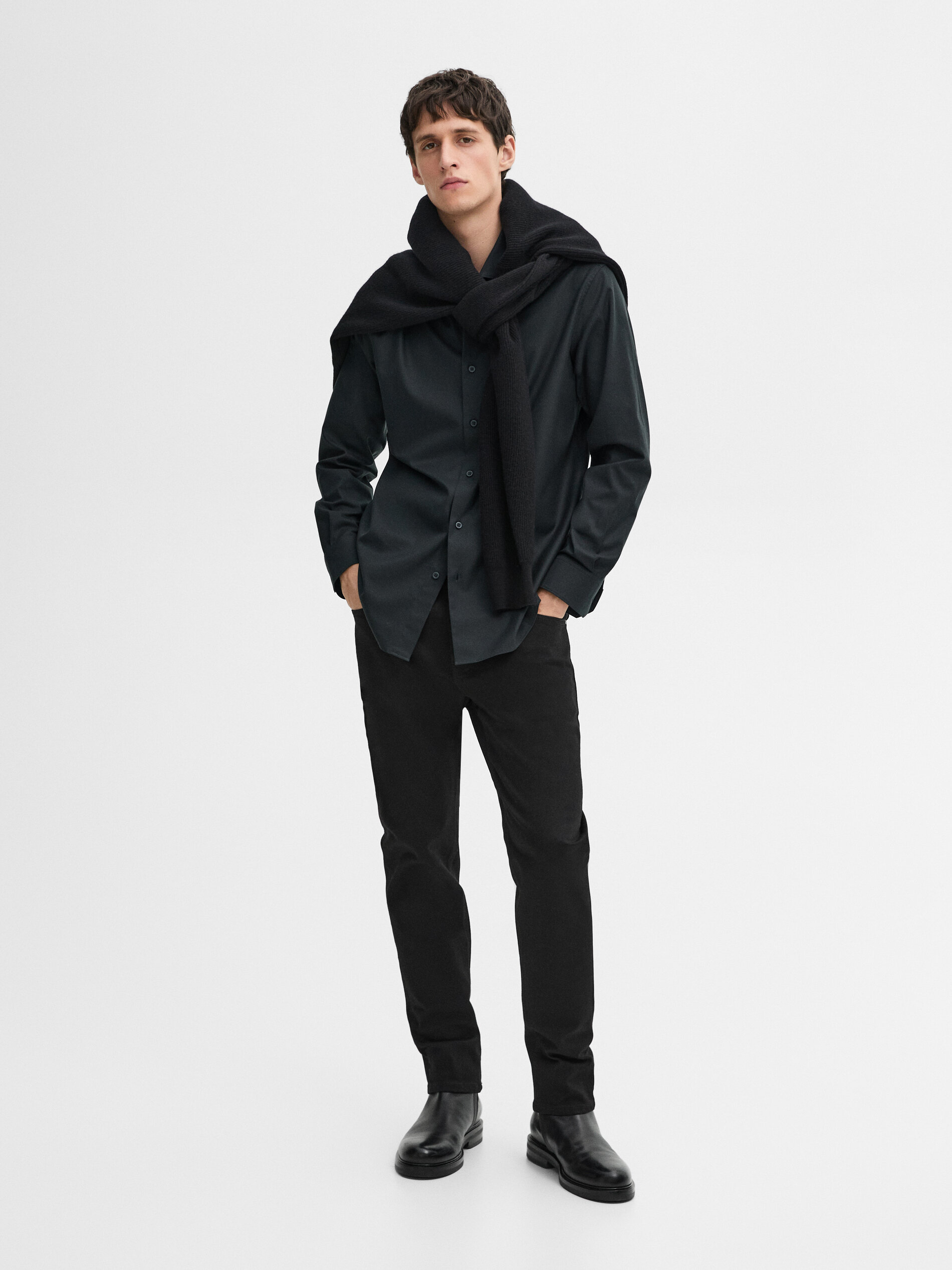 Chemise En Serge 100 % Coton - Bleu Marine - S - Massimo Dutti - Homme
