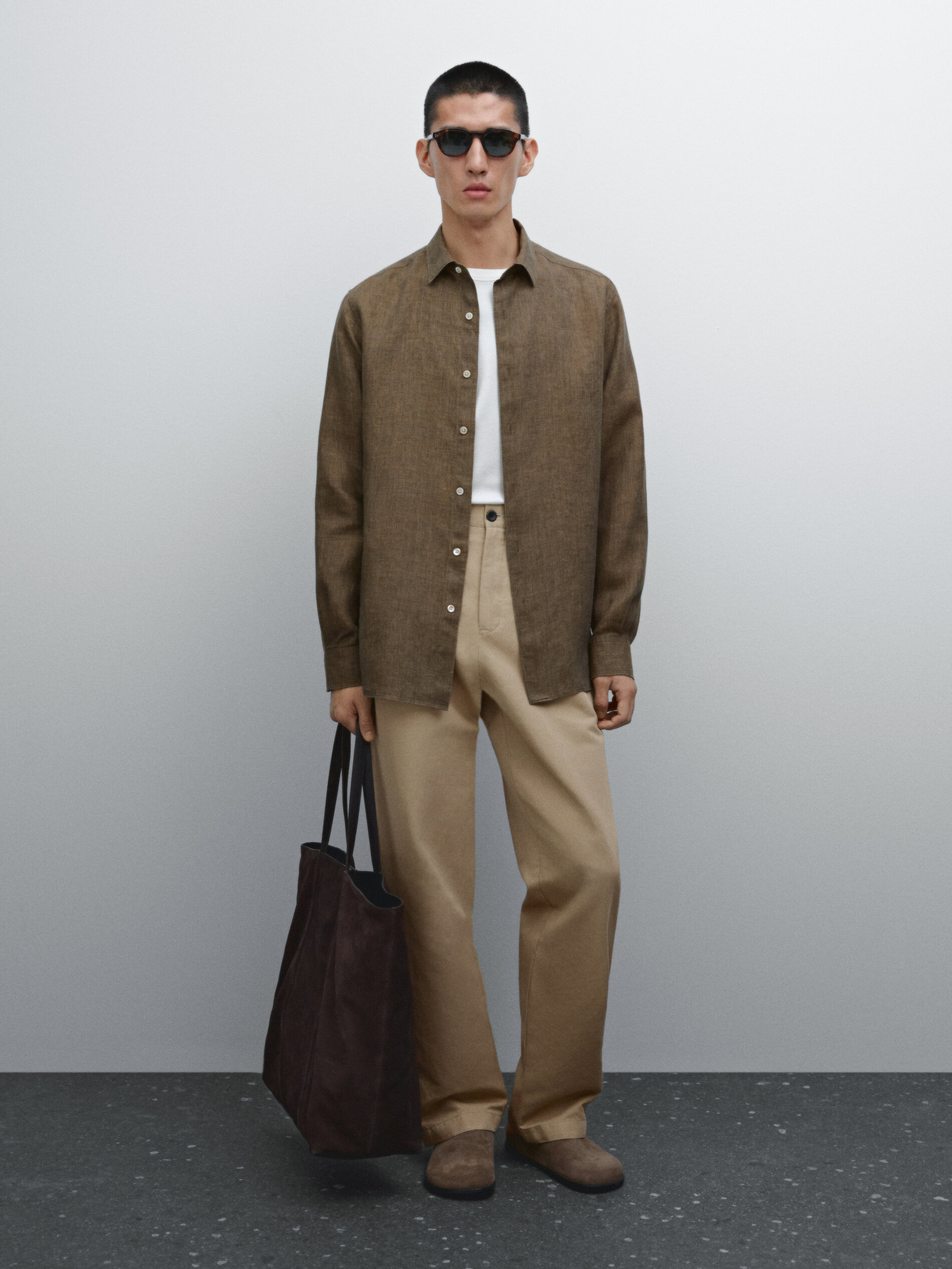 Delavé Slim Fit 100% Linen Shirt - Areia - L - Massimo Dutti - Homem