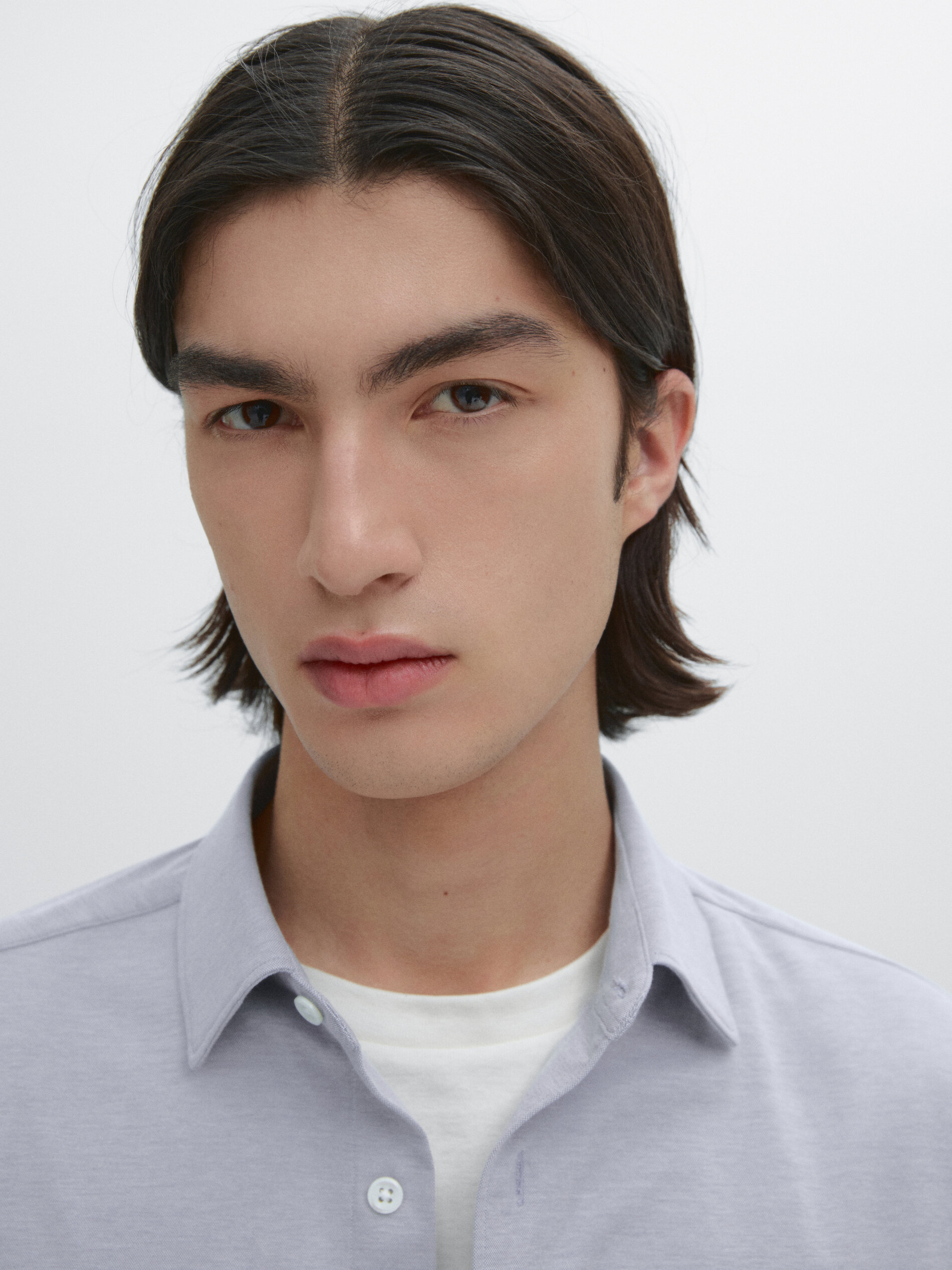 Chemise Slim Chinée En Coton Mélangé - Bleu Ciel - Xl - Massimo Dutti - Homme