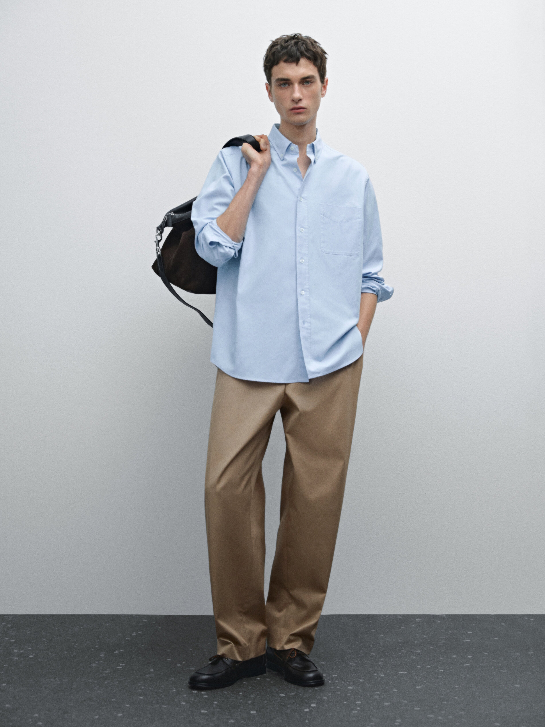Chemise Oxford 100 % Coton - Celeste - L - Massimo Dutti - Homme