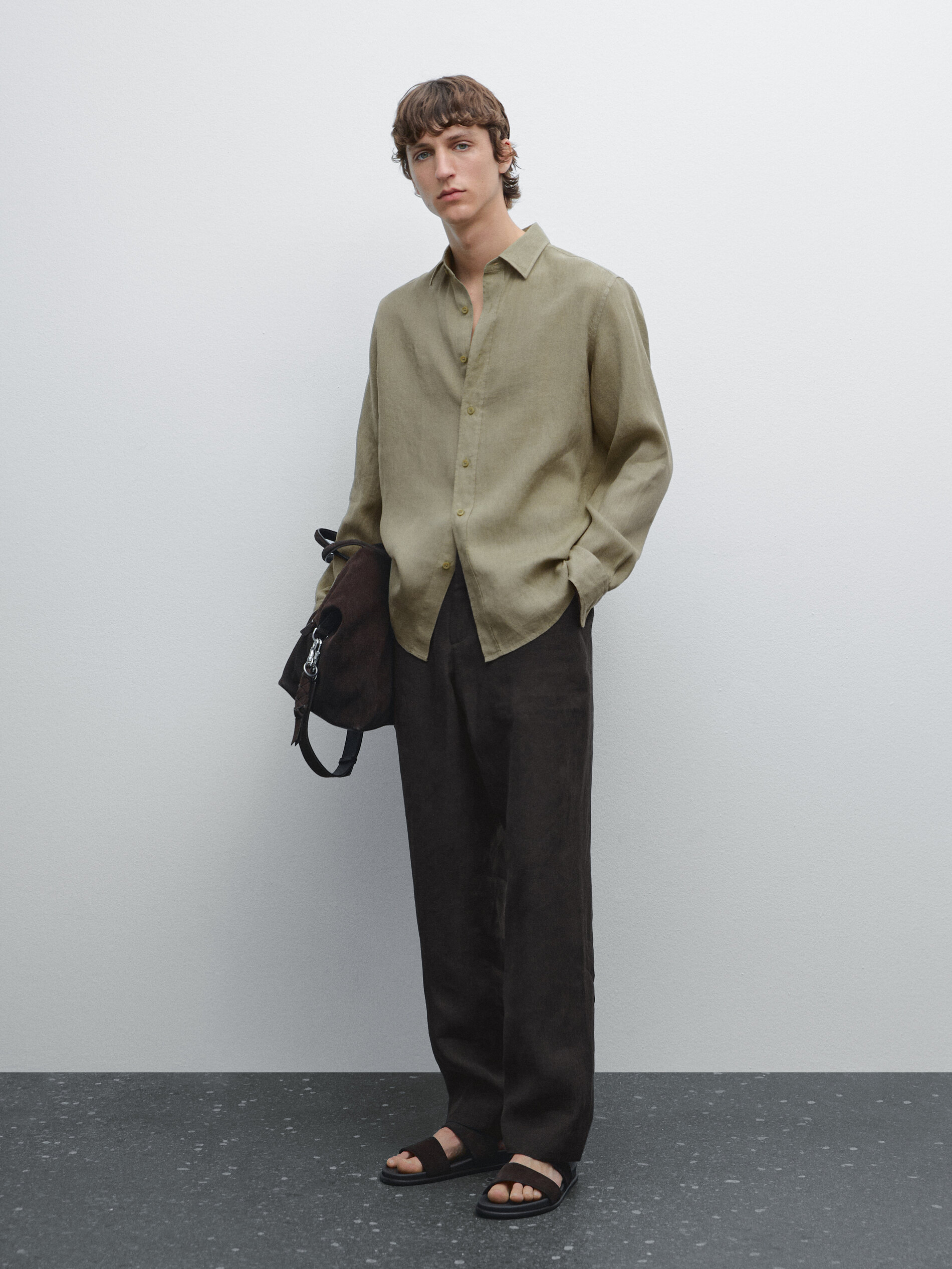 Chemise Regular Fit 100 % Lin - Vert Foncé - Xxl - Massimo Dutti - Homme