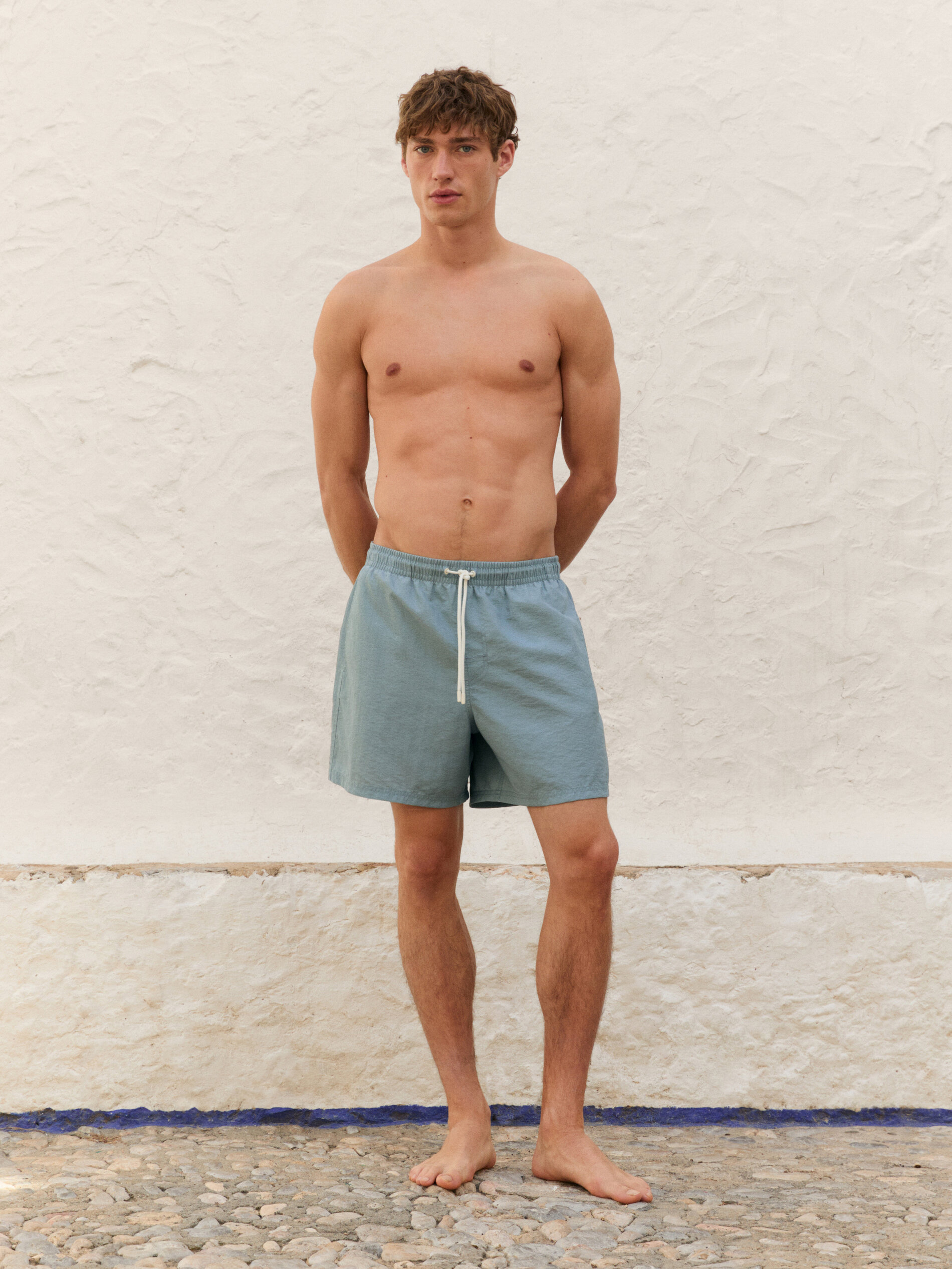 Short De Bain Uni Regular Fit - Bleu Délavé - M - Massimo Dutti - Homme