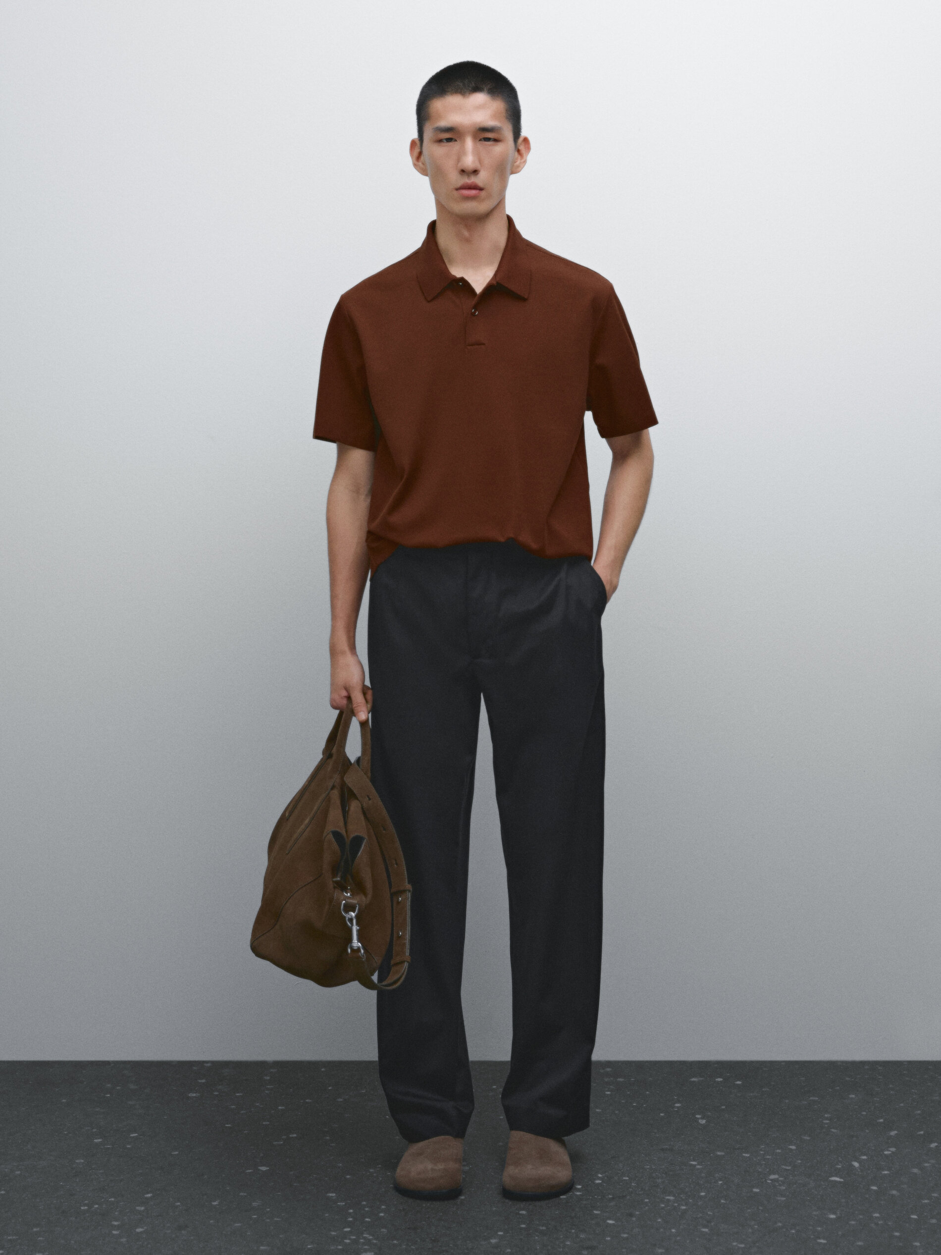 100% Cotton Microstructure Polo Shirt - Terracotta - M - Massimo Dutti - Maschile