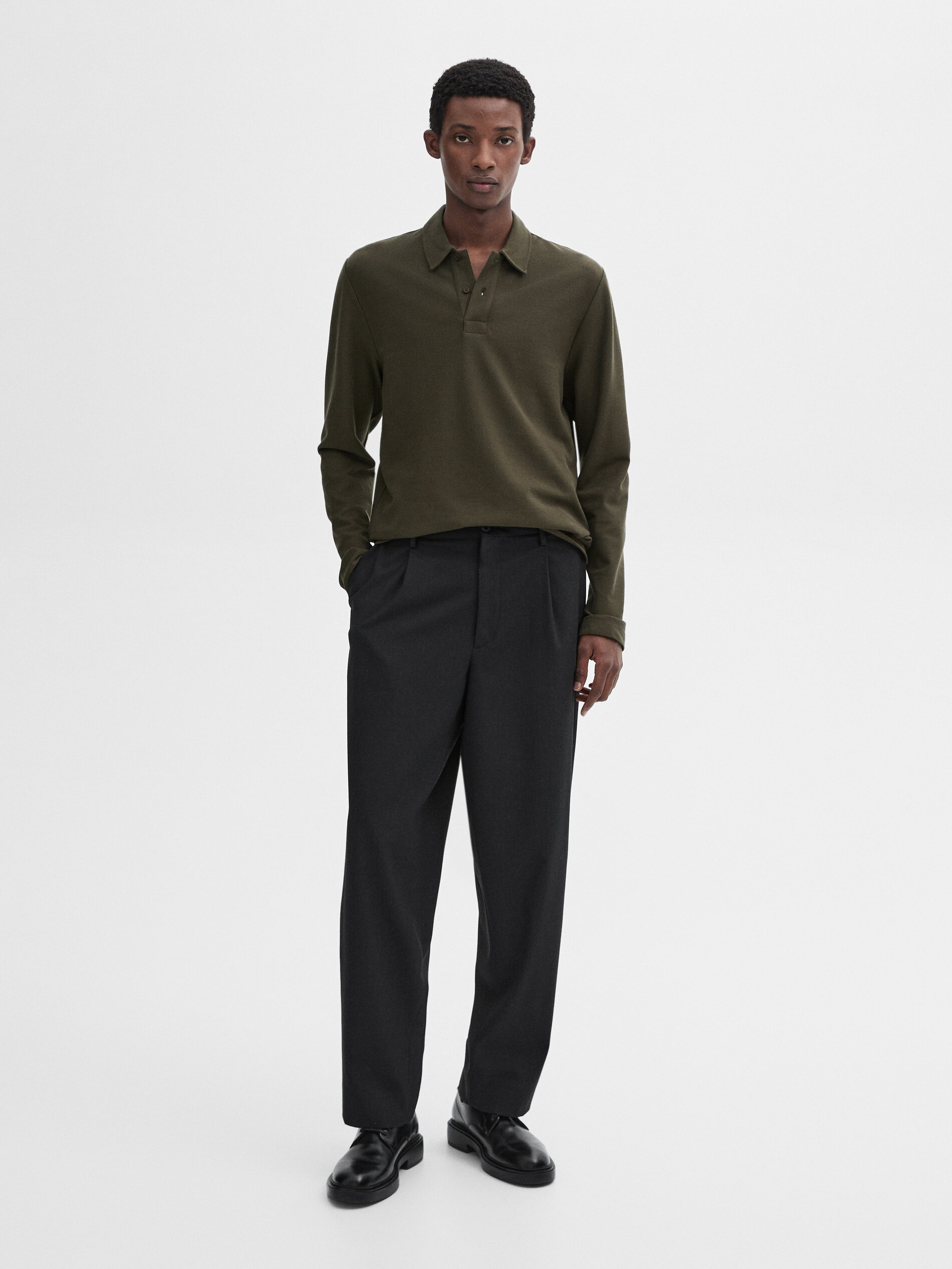 Pull Polo En Maille De Coton Mélangé - Kaki Sombre - Xl - Massimo Dutti - Homme