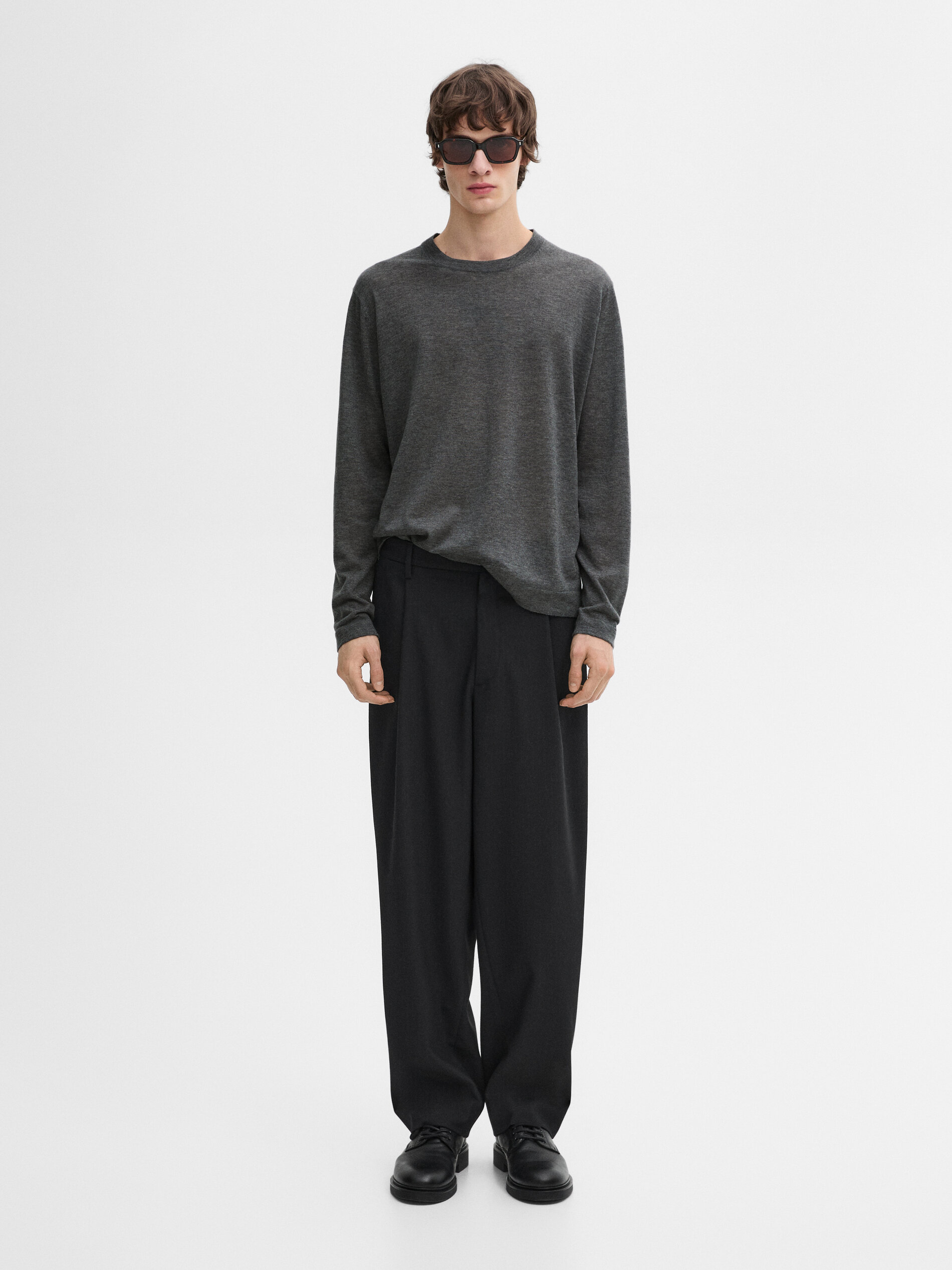 Pull En Maille Légère 100 % Cachemire - Gris Chiné - M - Massimo Dutti - Homme