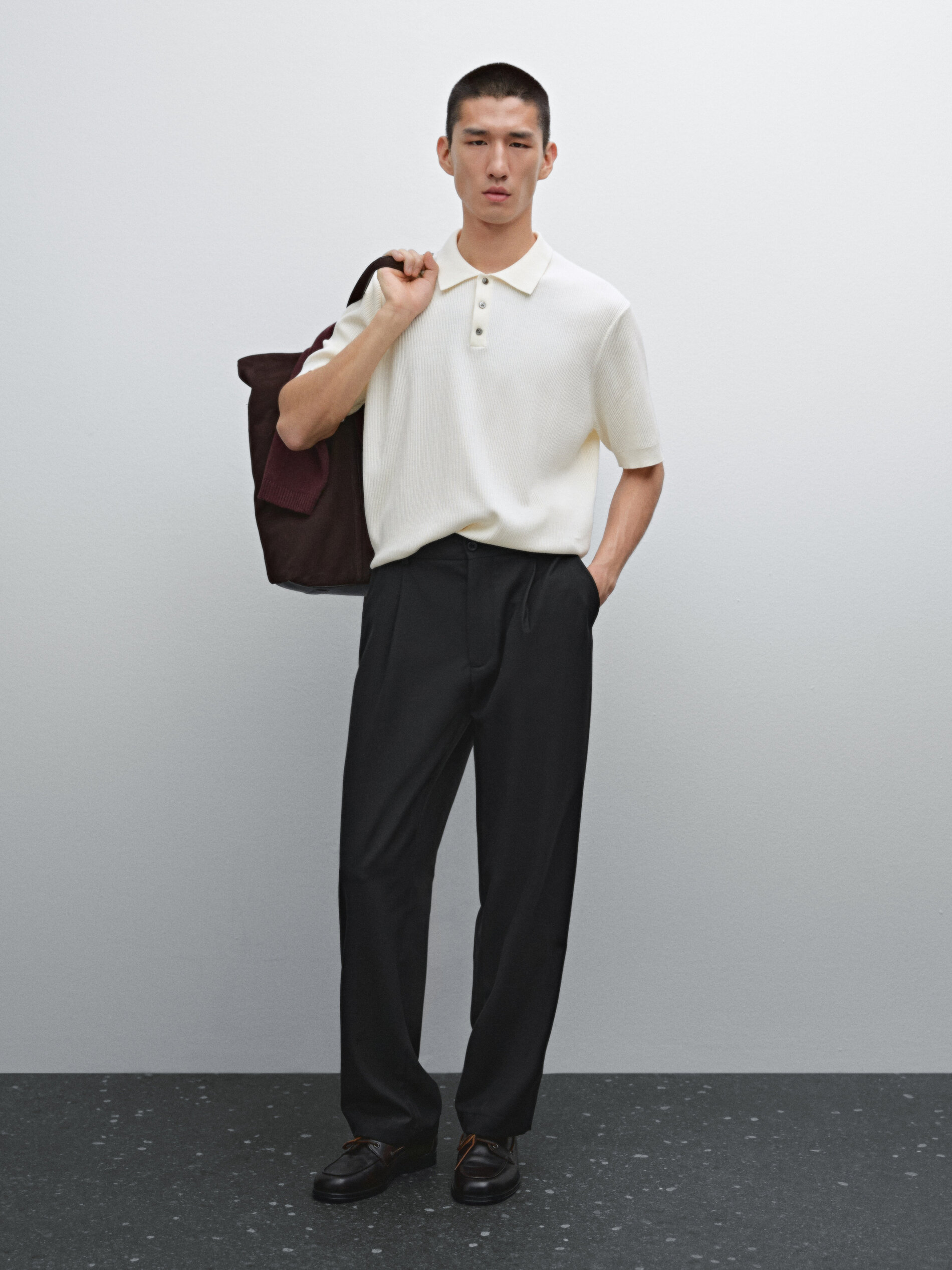 Polo En Maille 100 % Coton À Bord-Côte - Cru - Xl - Massimo Dutti - Homme
