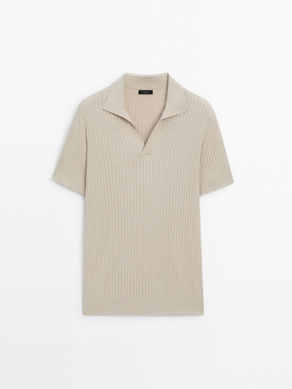 Polo en maille côtelée en coton mélangé avec du lin