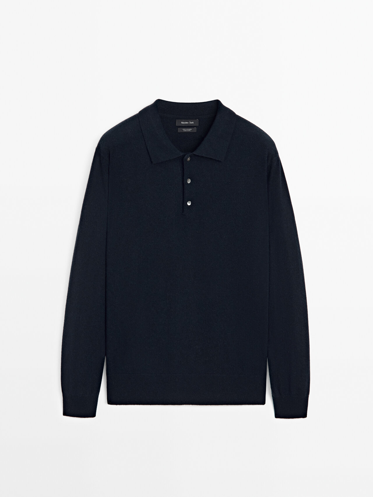 Massimo Dutti - Herre - Striktrøje I 100 % Kashmir Med Polokrave - Marineblå - M