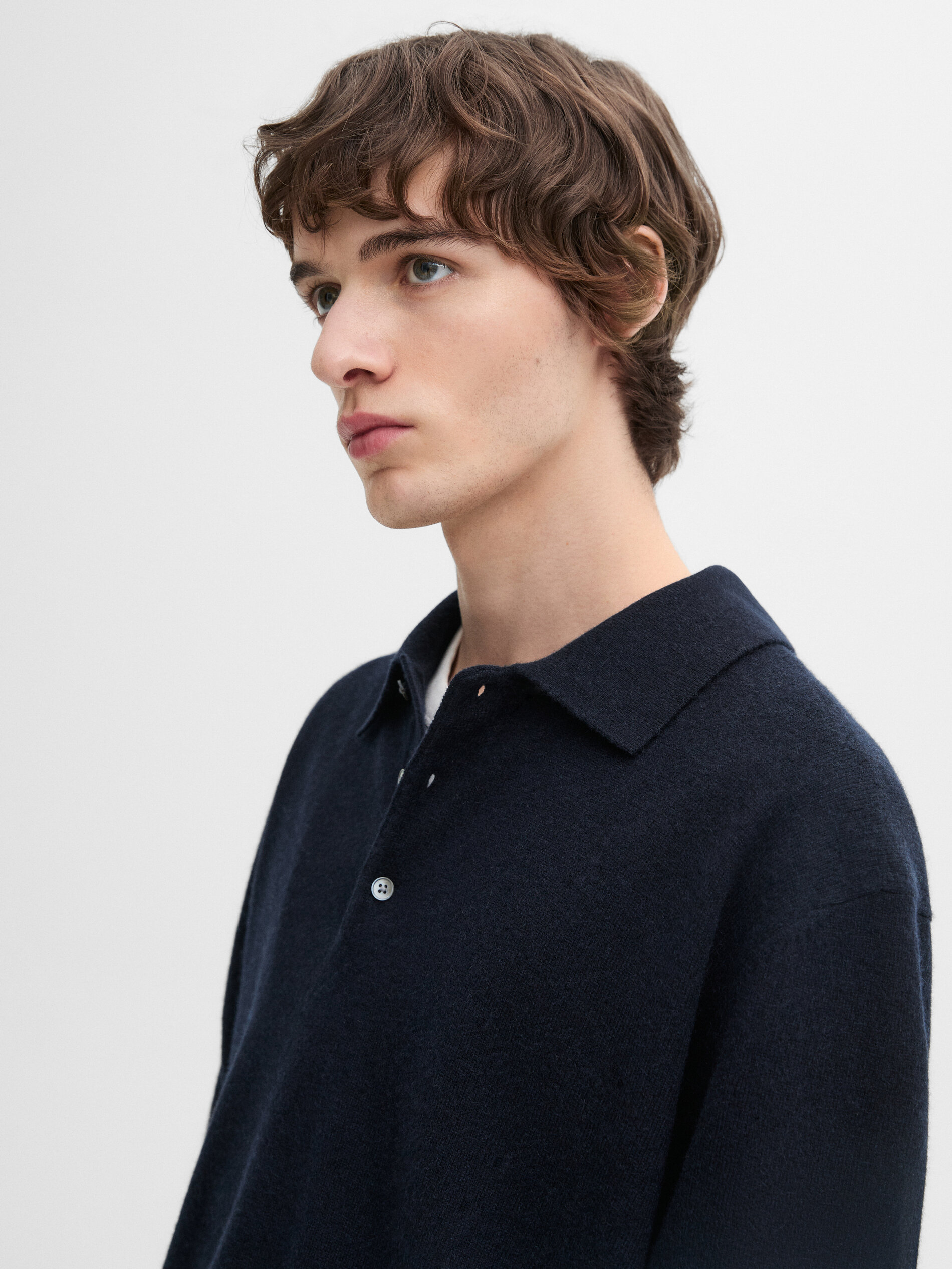 Pull En Maille À Col Polo 100 % Cachemire - Bleu Marine - L - Massimo Dutti - Homme