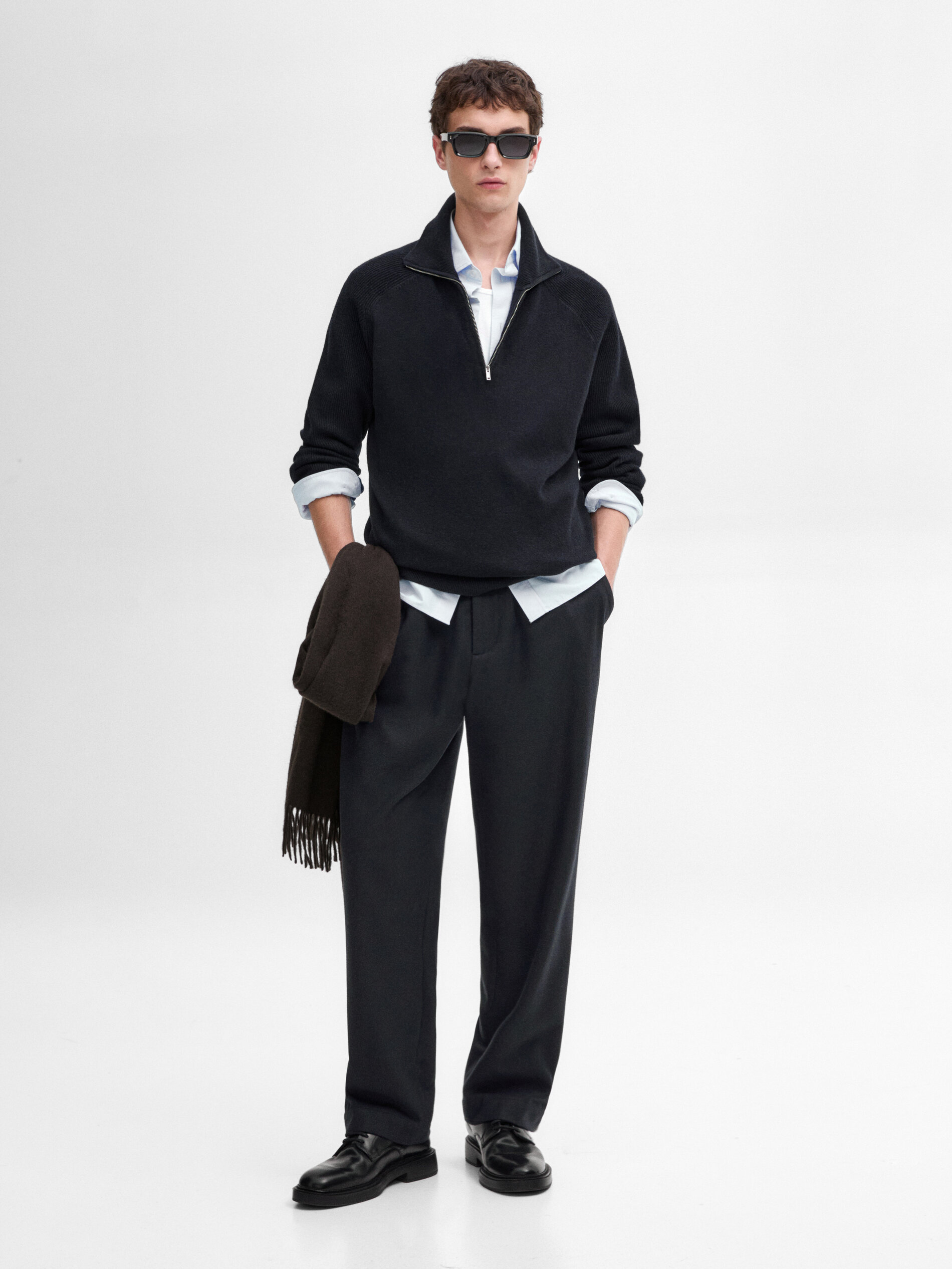 Pull En Maille À Col Camionneur - Bleu Marine - Xl - Massimo Dutti - Homme