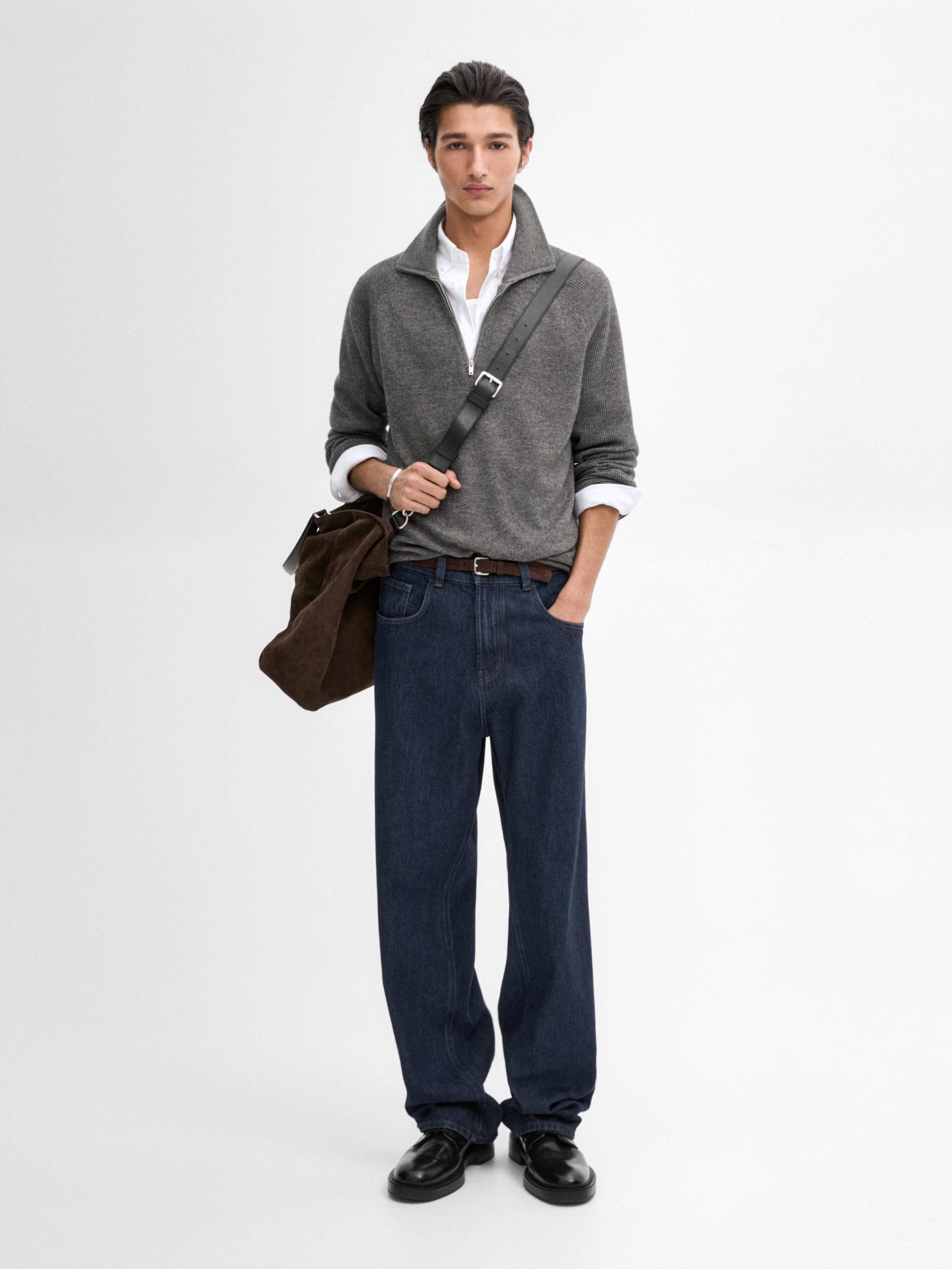 Pull En Maille À Col Camionneur - Gris Anthracite - S - Massimo Dutti - Homme