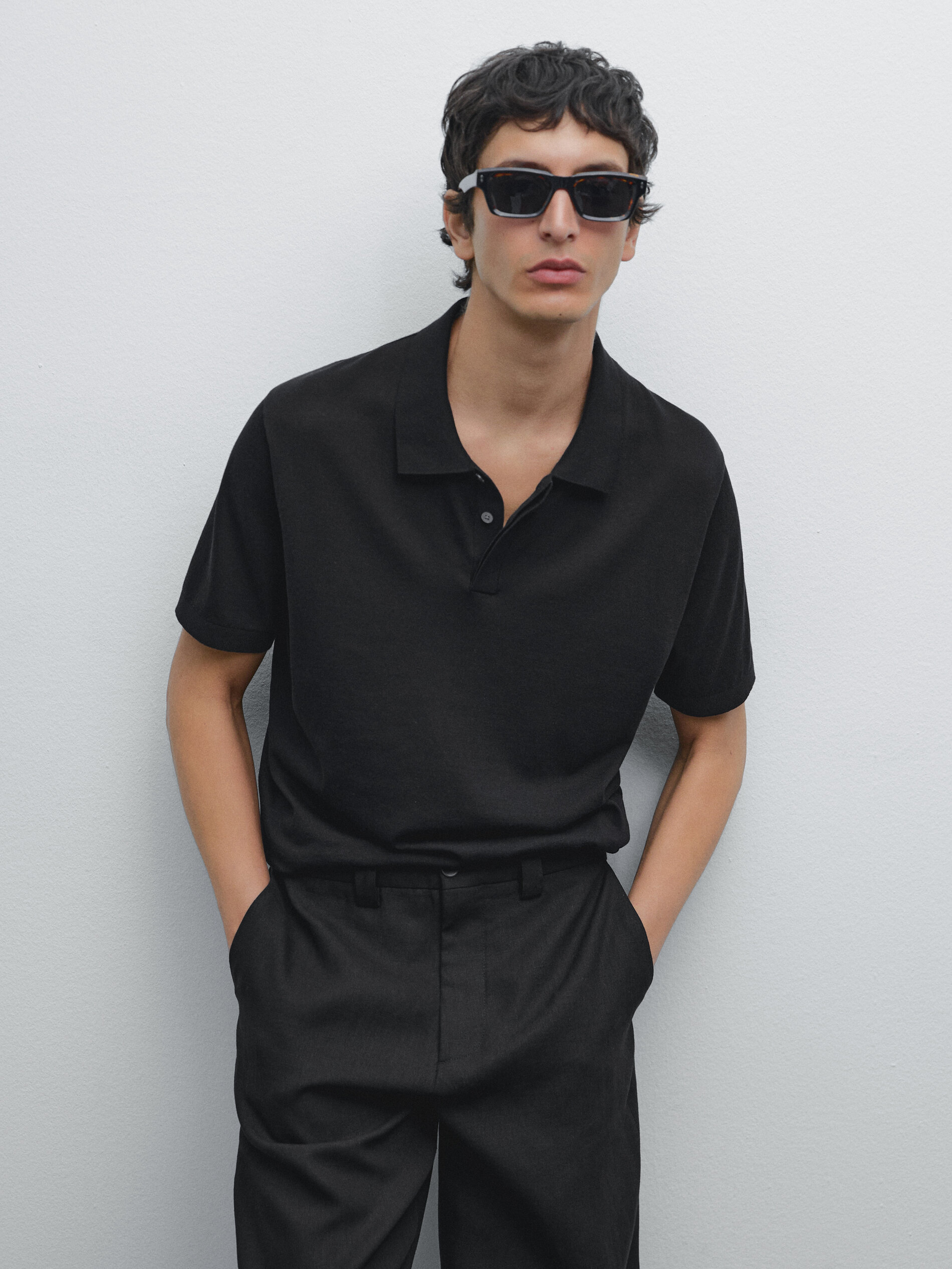 Polo Maille De Coton Mélangé - Noir - S - Massimo Dutti - Homme
