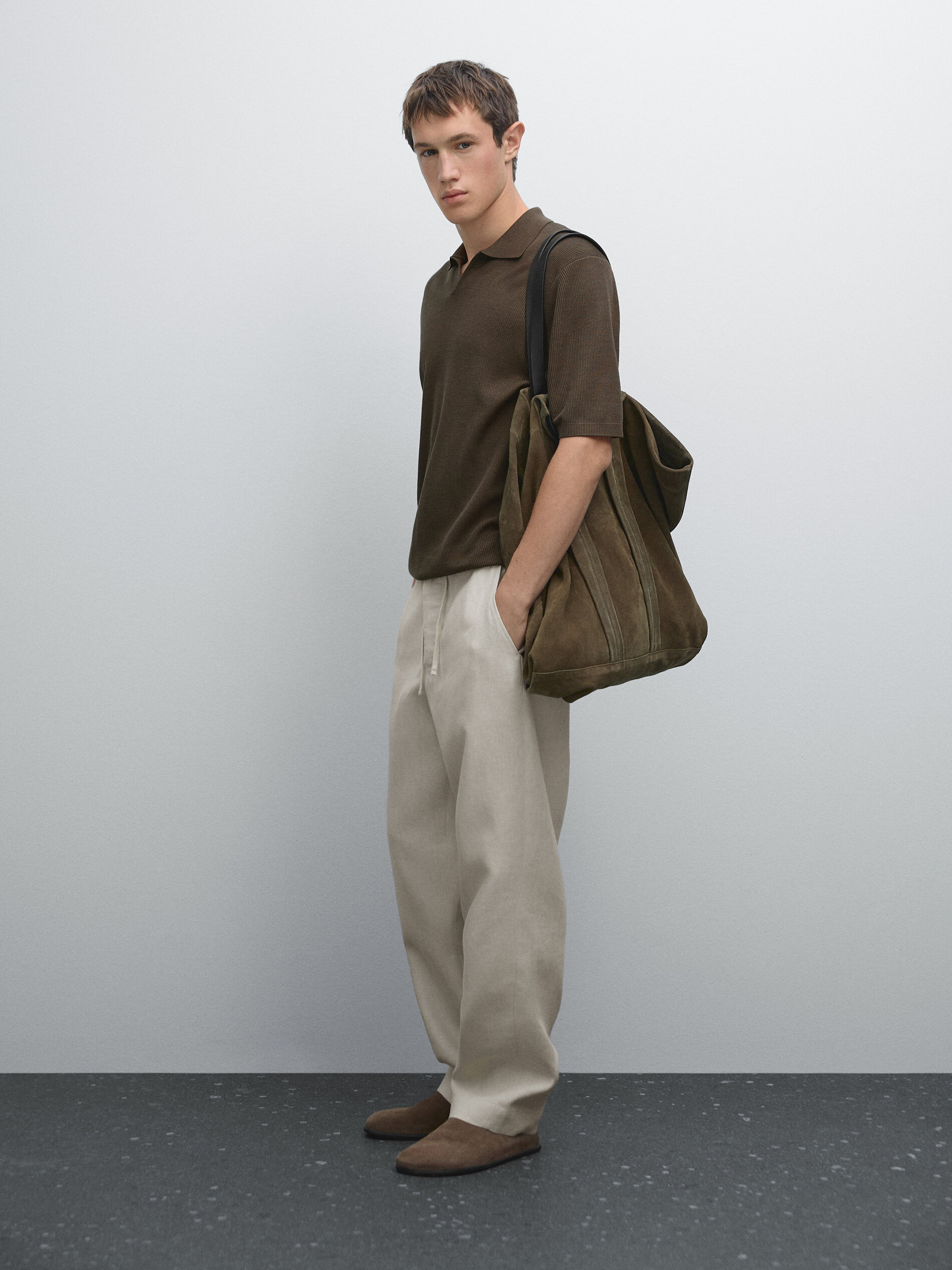 Polo Manches Courtes En Coton Mercerisé - Vison - M - Massimo Dutti - Homme