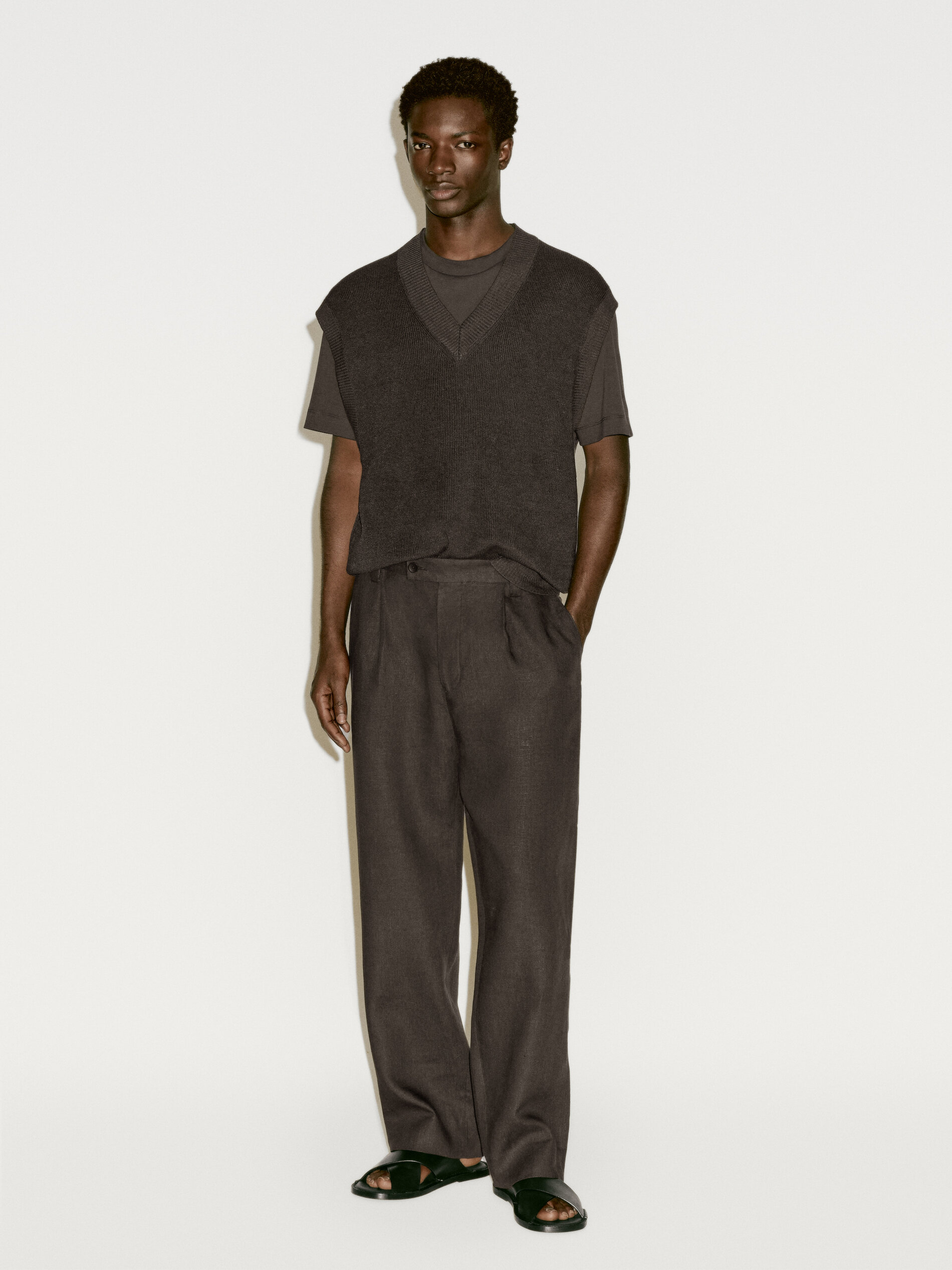 Veste Sans Manches En Maille De Lin Mélangé - Limited Edition - Marron - L - Massimo Dutti - Homme