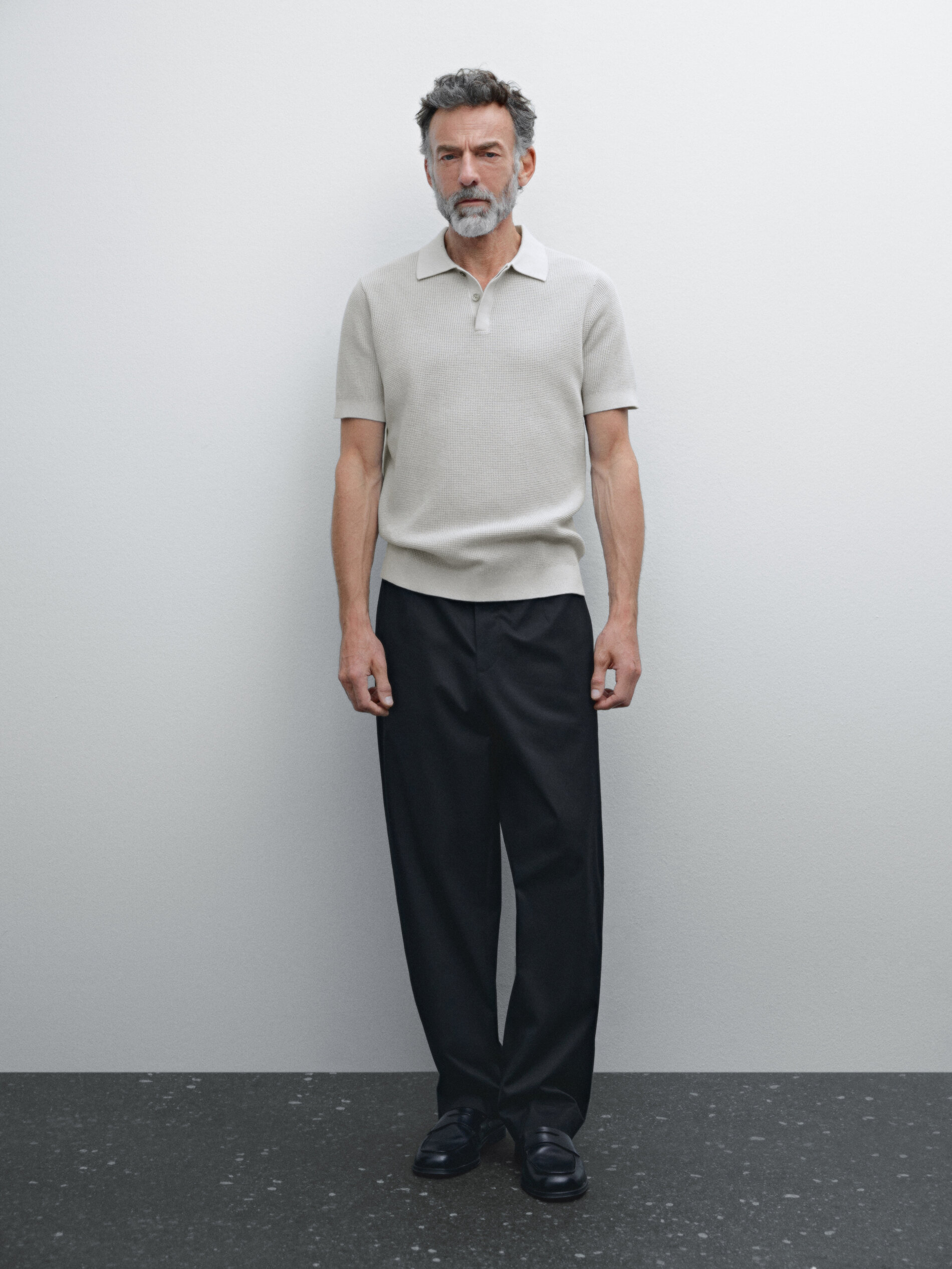 Polo En Maille Texturée De Coton - Gris Perle - M - Massimo Dutti - Homme