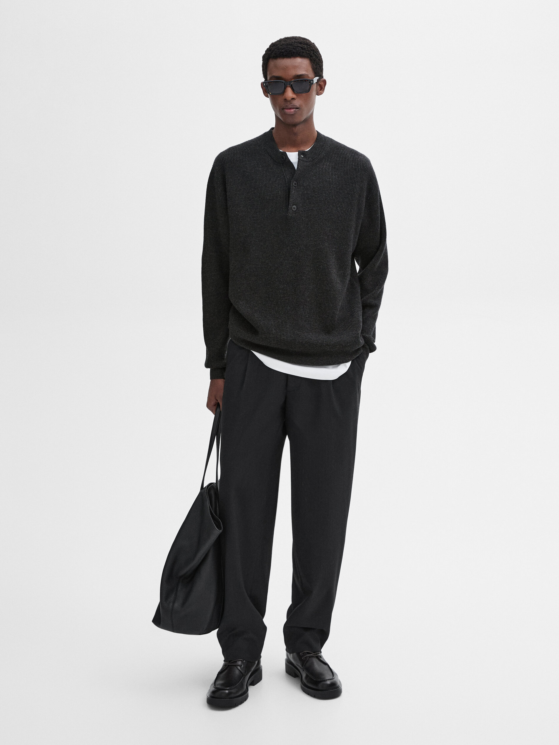 Pull En Maille De Laine Mélangée - Marengo - L - Massimo Dutti - Homme